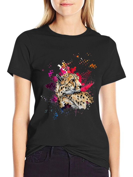 Cheetah Splash Print Black T-Shirt