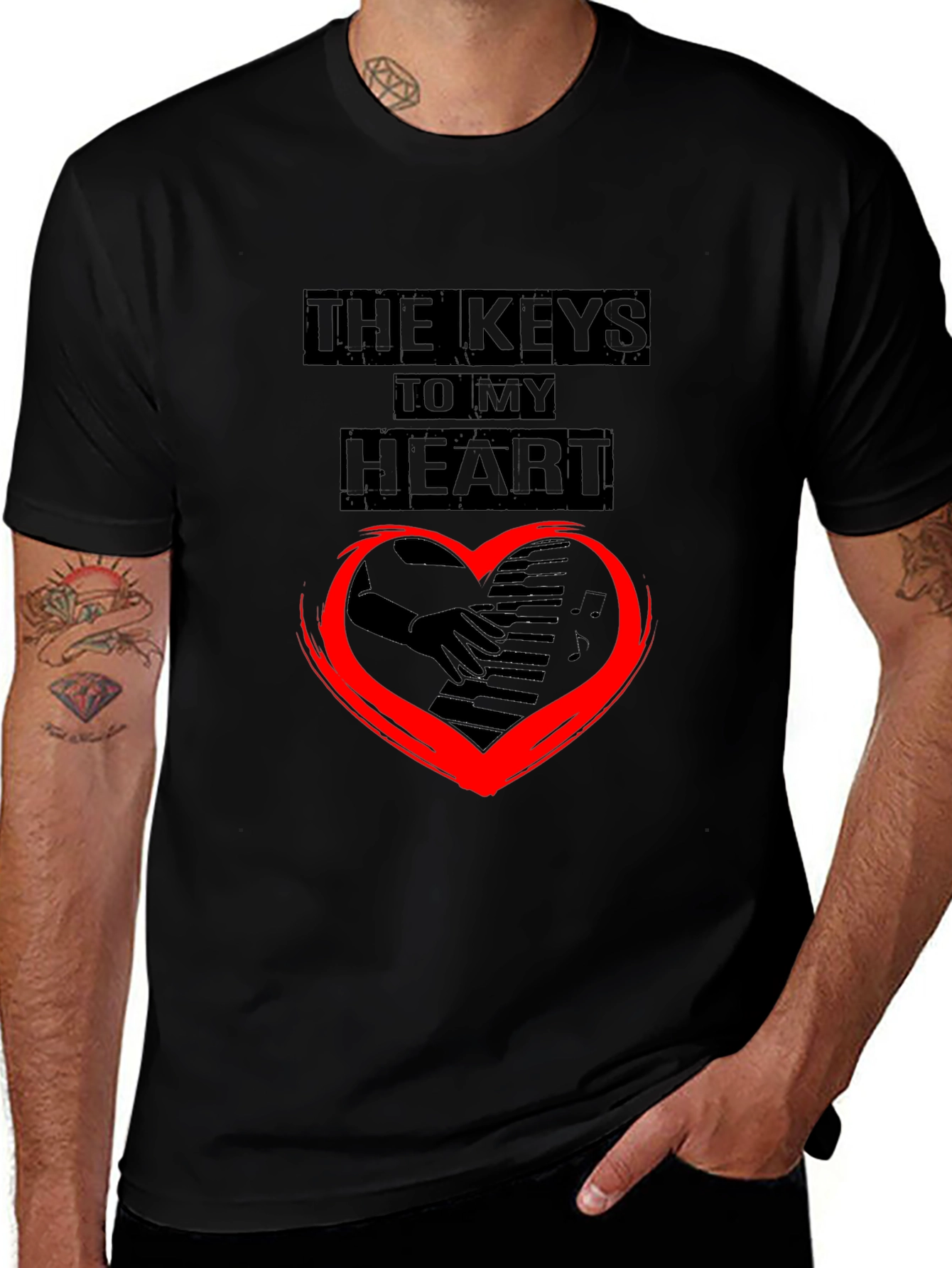 The Keys To My Heart Graphic Black T-Shirt