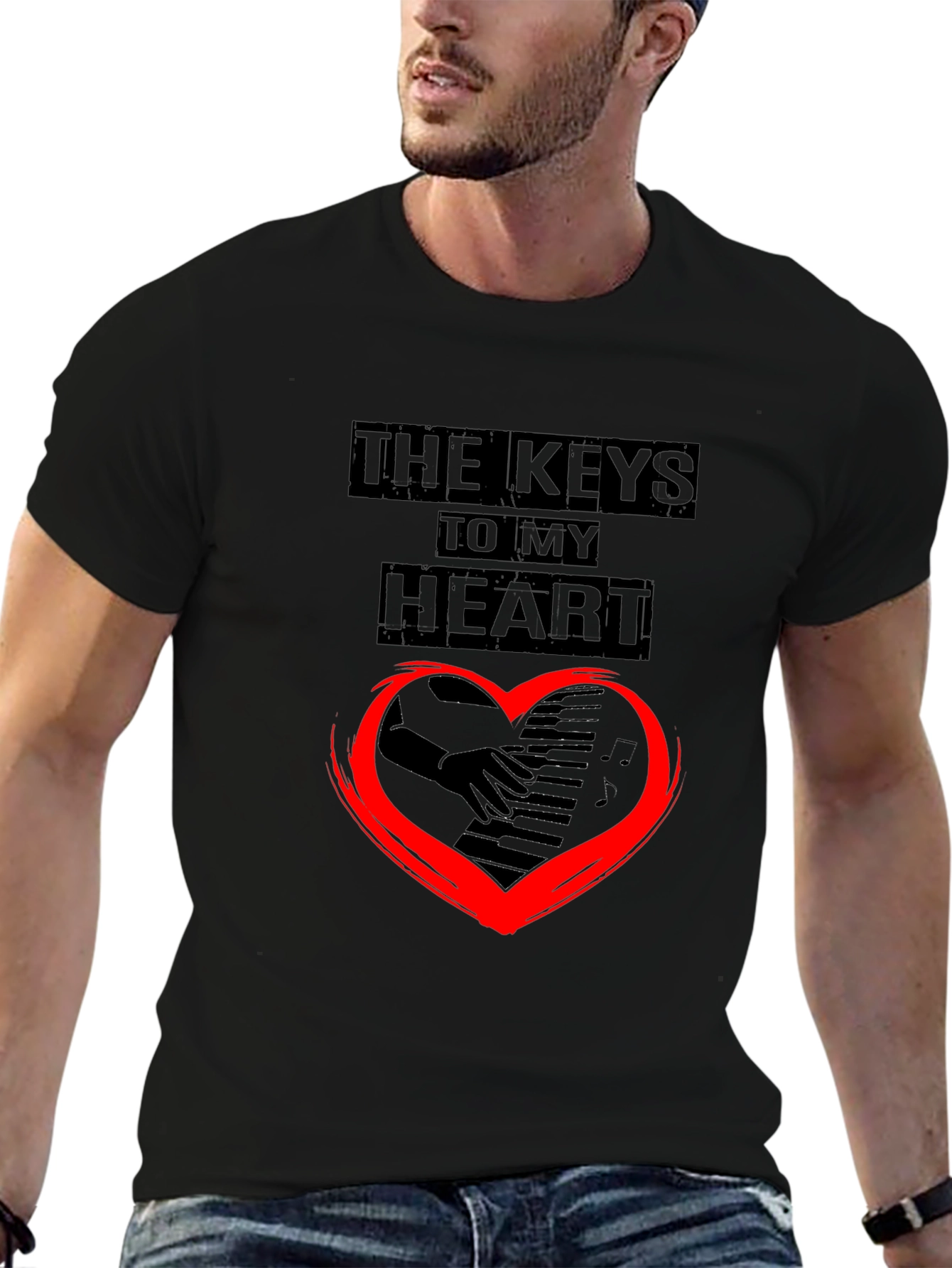 The Keys To My Heart Graphic Black T-Shirt