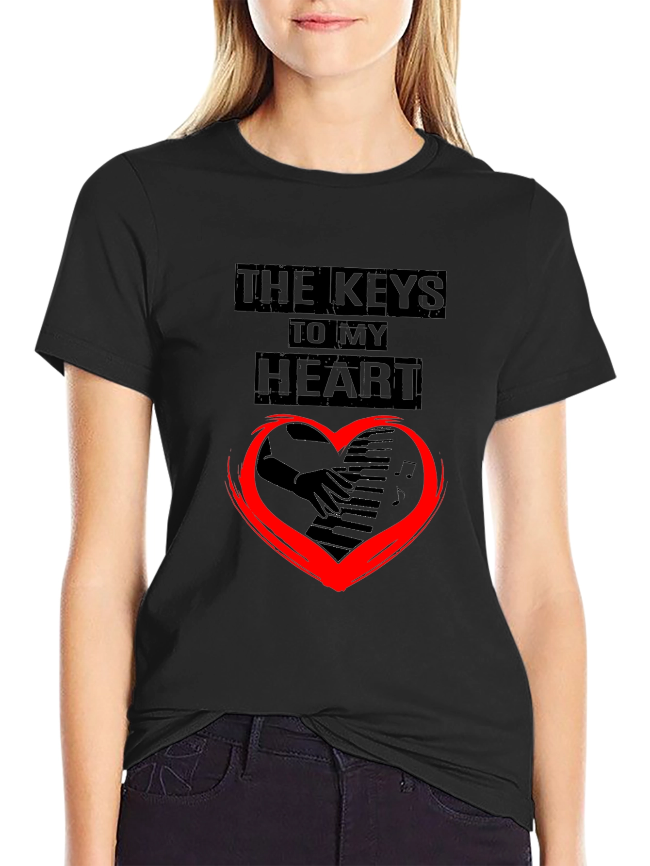 The Keys To My Heart Graphic Black T-Shirt