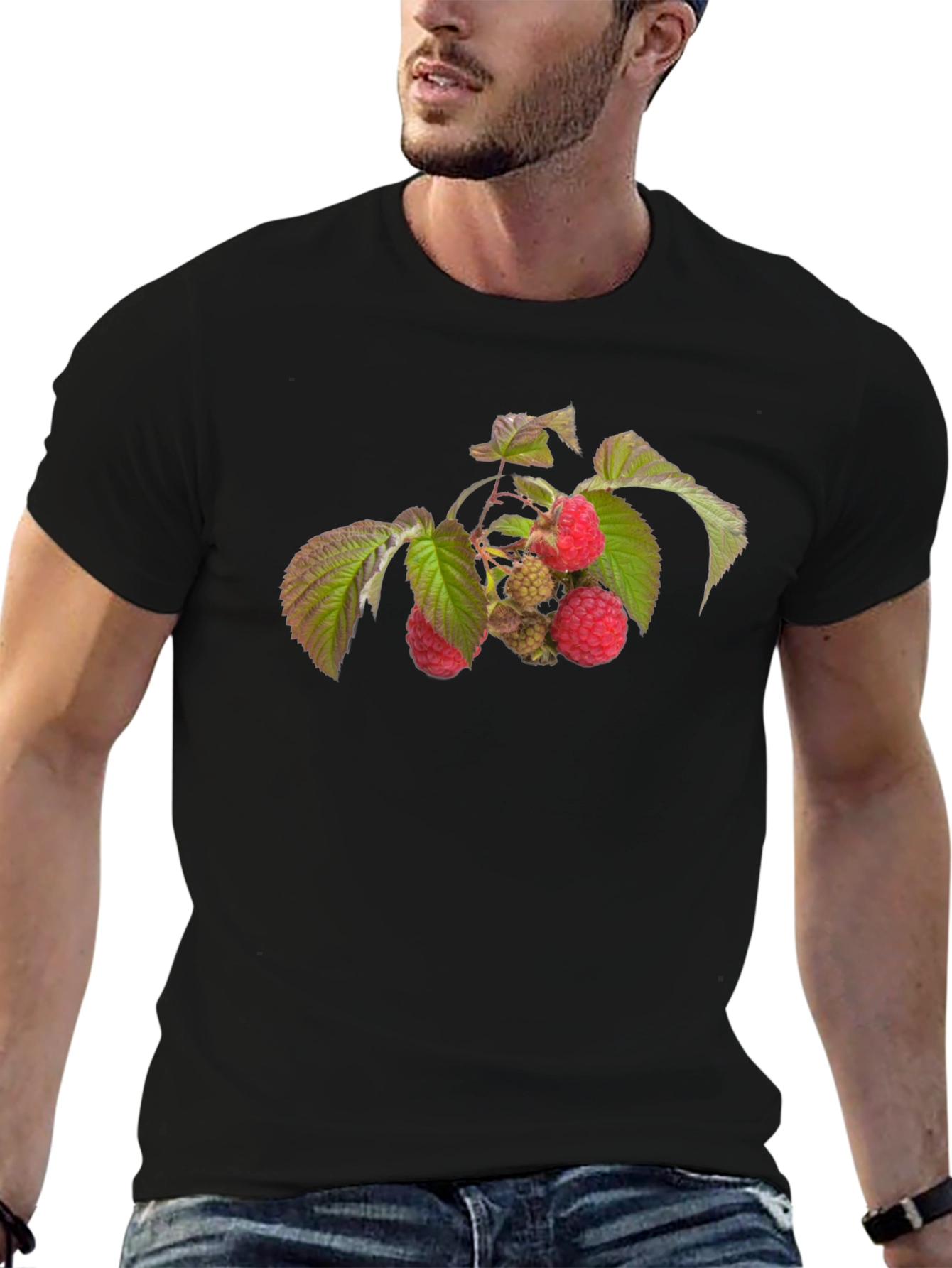Raspberry Branch Graphic Black T-Shirt