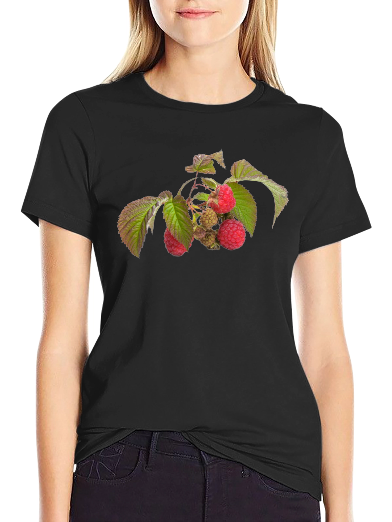 Raspberry Branch Graphic Black T-Shirt