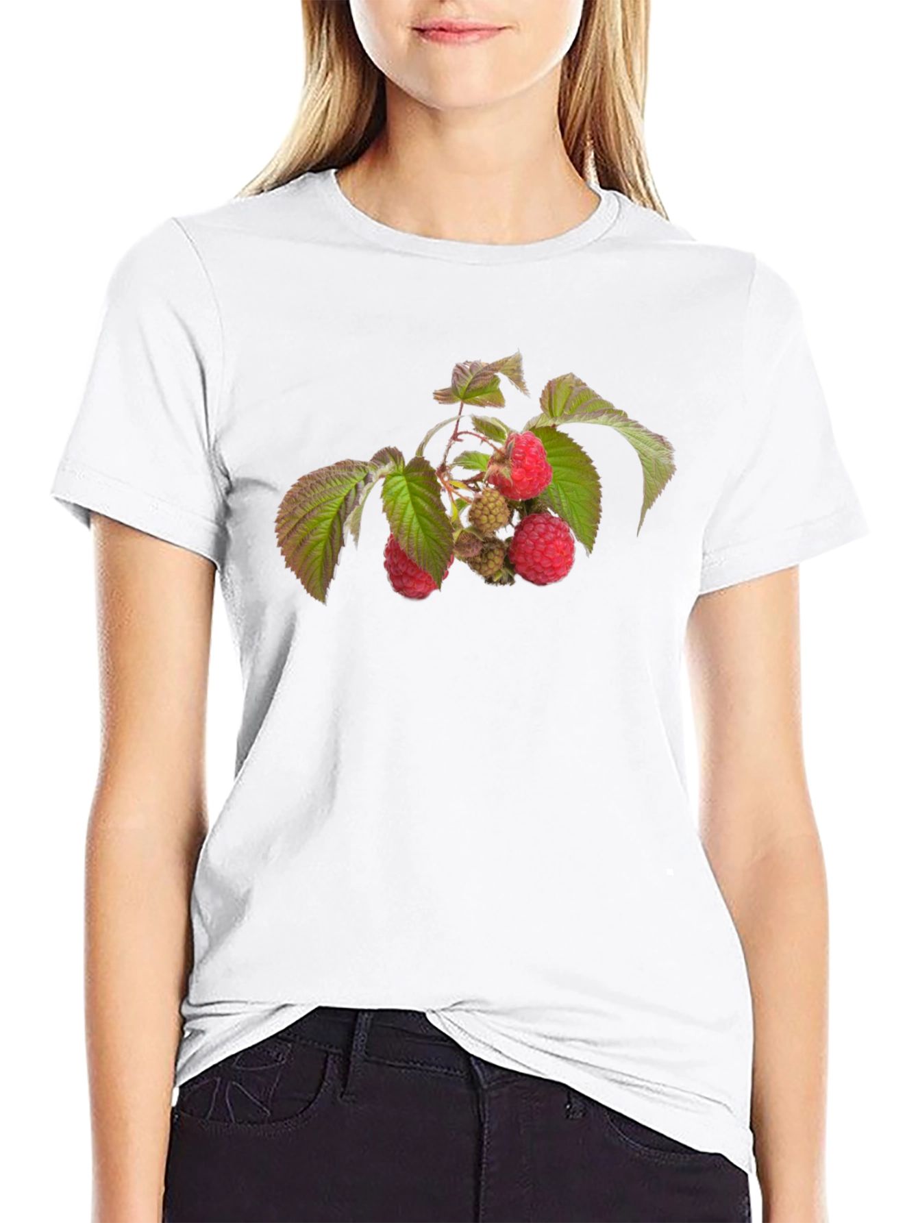 Raspberry Branch Graphic Black T-Shirt