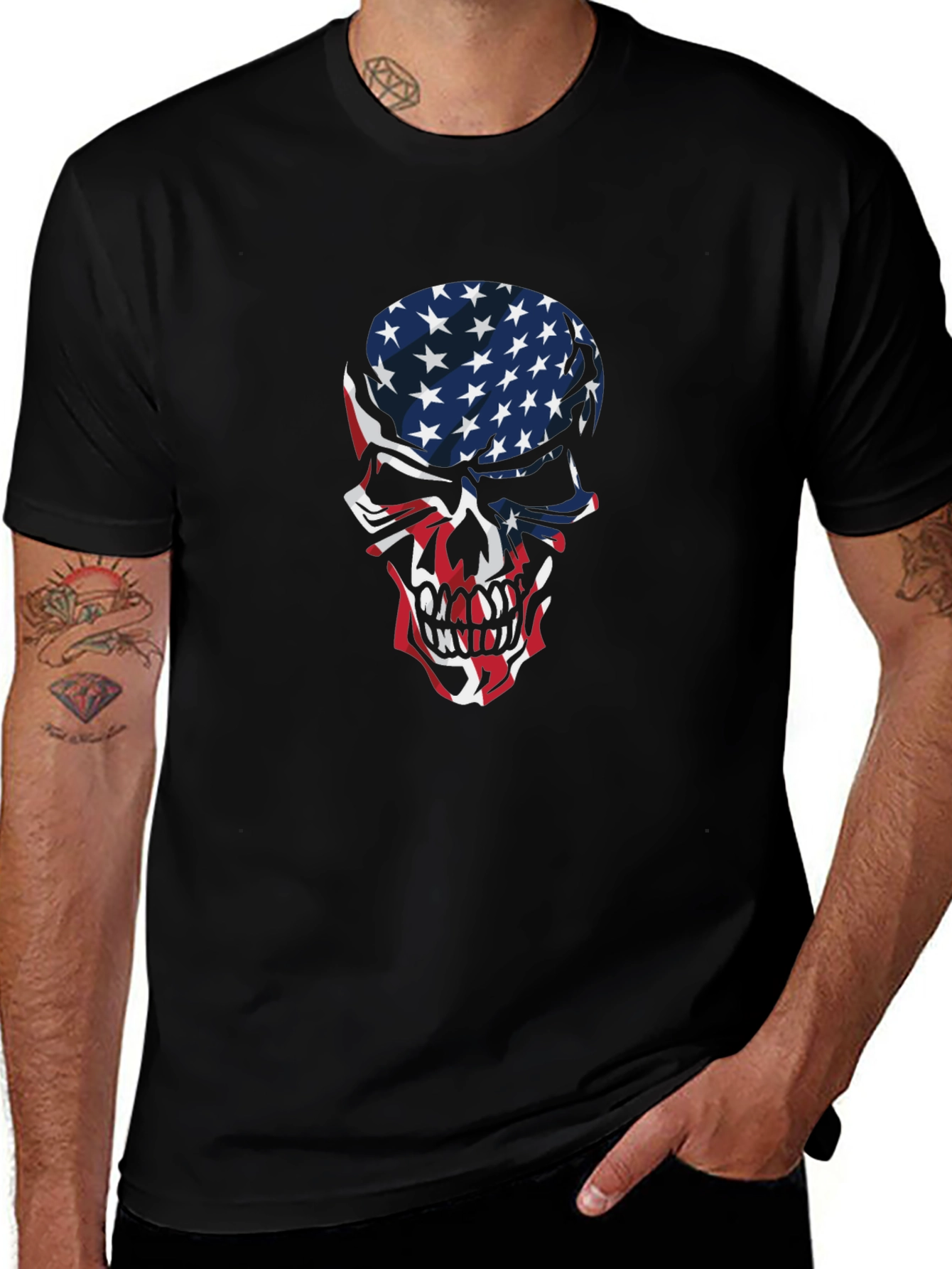 American Flag Skull Graphic T-Shirt