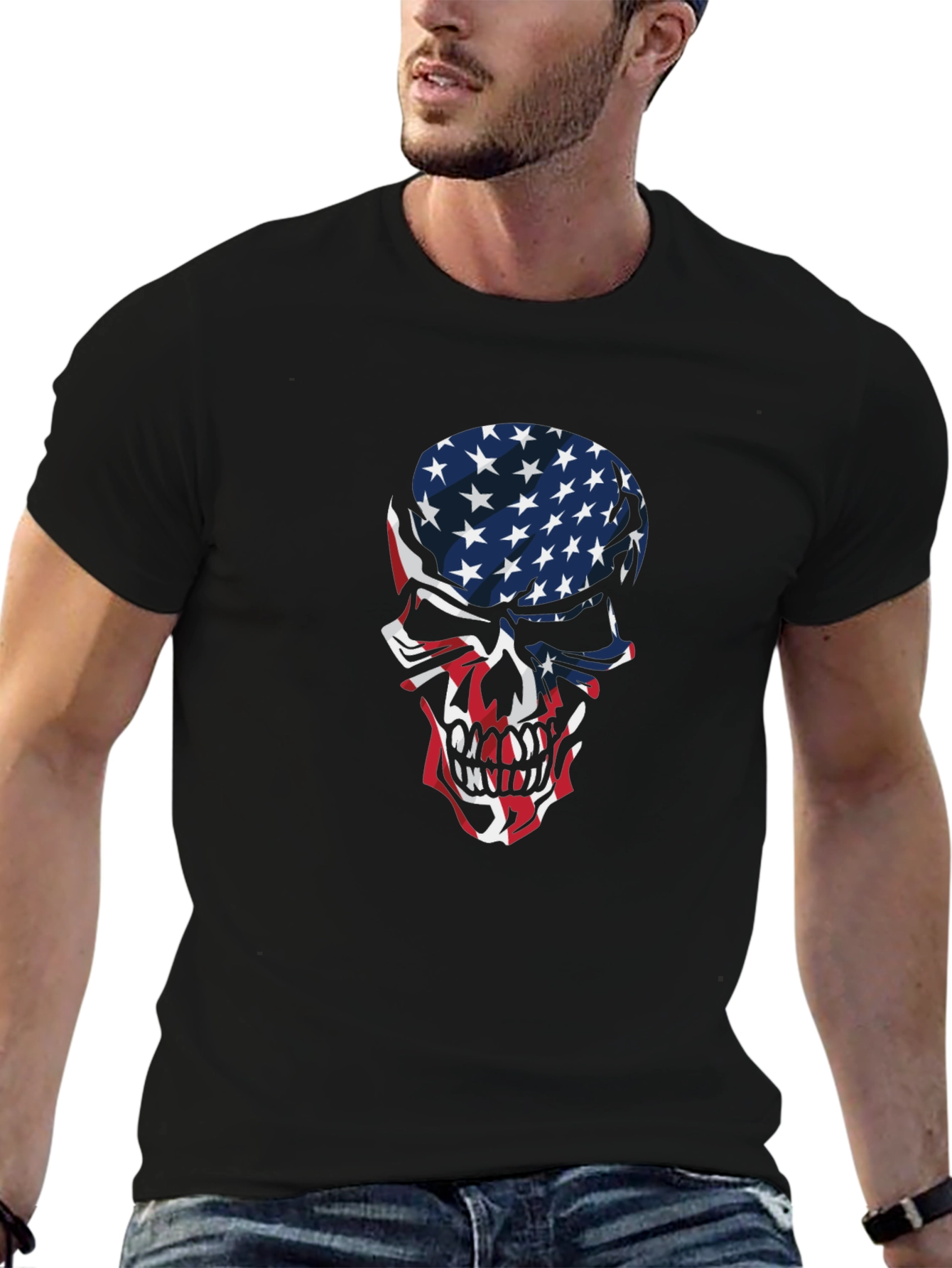 American Flag Skull Graphic T-Shirt