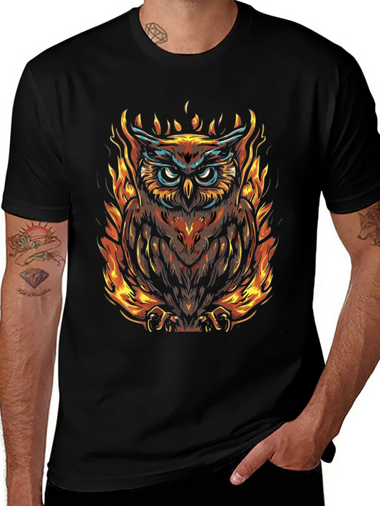 Fiery Owl Graphic Tee - Mens Black T-Shirt
