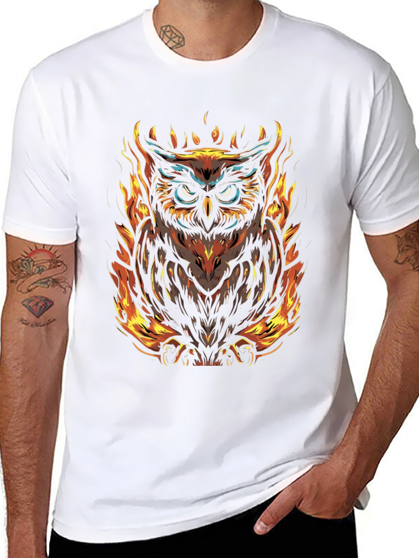 Fiery Owl Graphic Tee - Mens Black T-Shirt