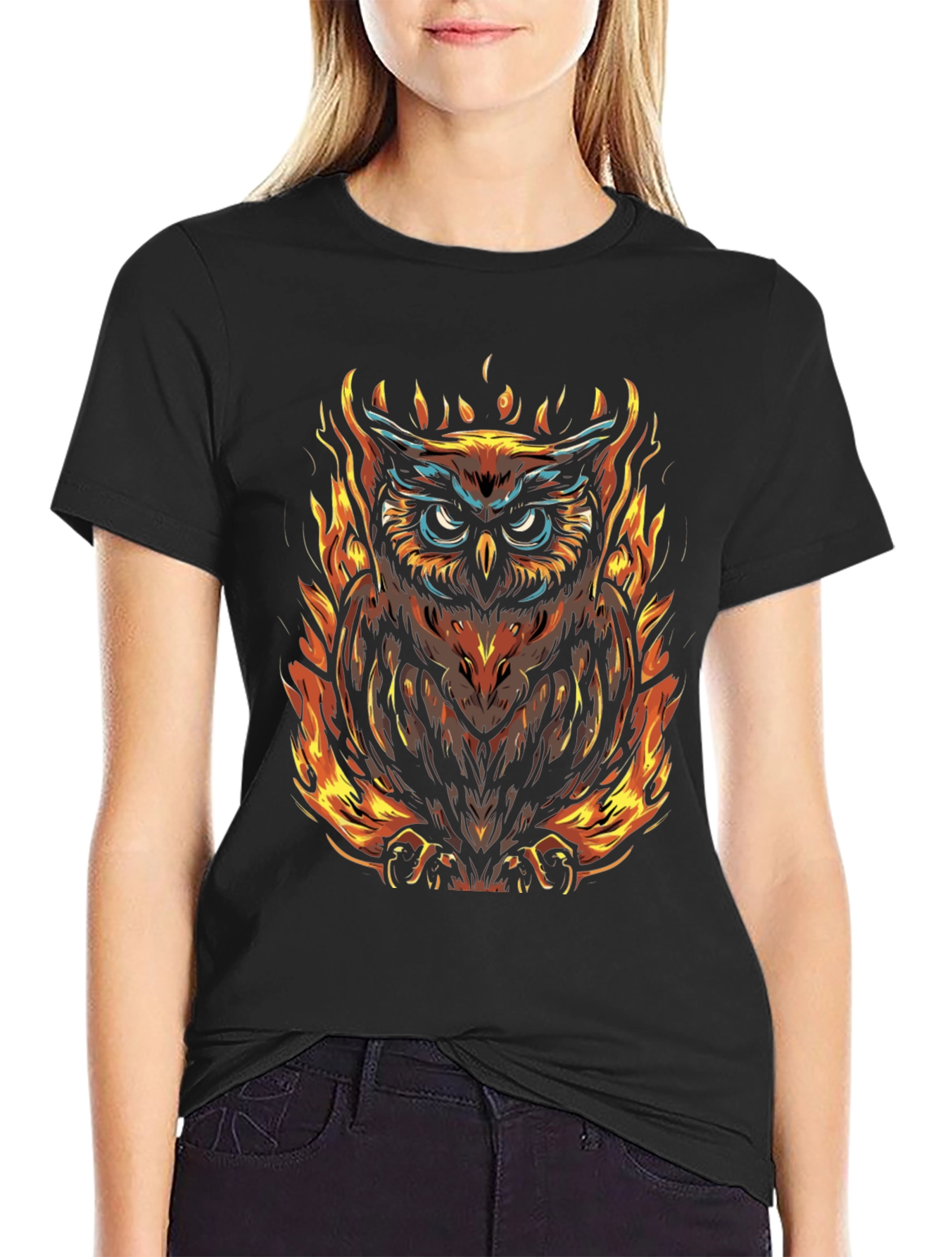 Fiery Owl Graphic Tee - Mens Black T-Shirt