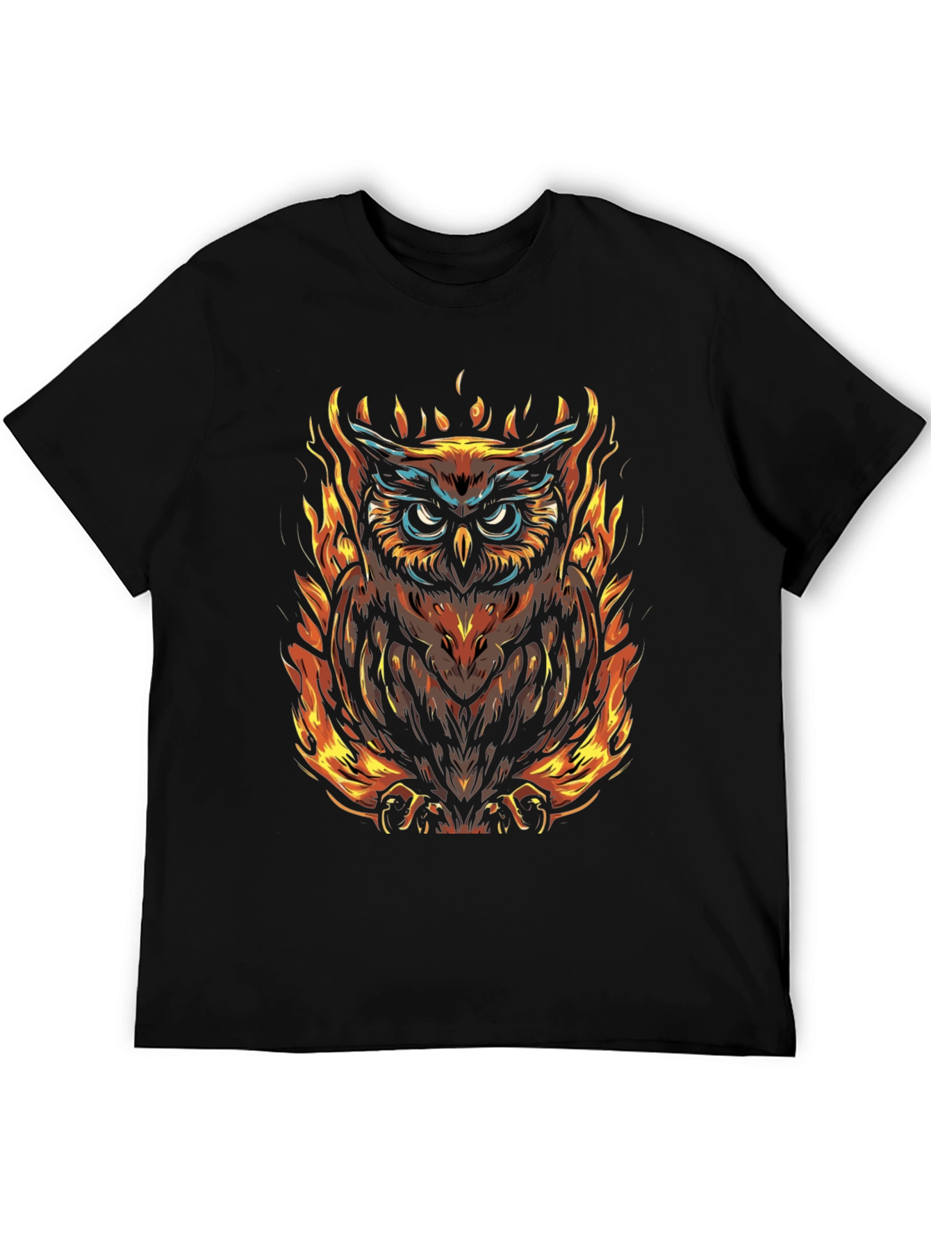 Fiery Owl Graphic Tee - Mens Black T-Shirt