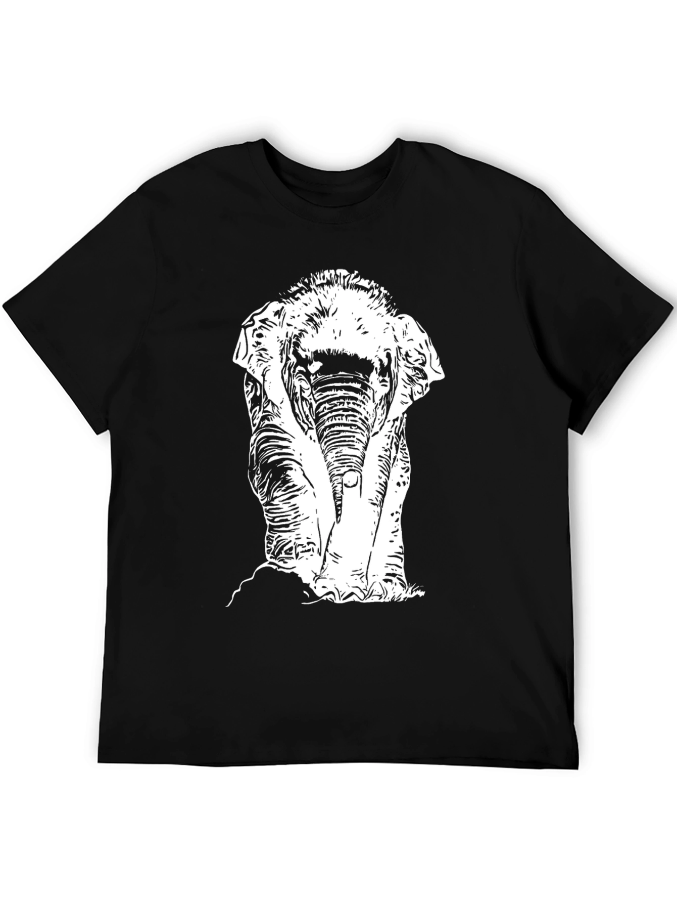 Black T-Shirt with White Elephant Print
