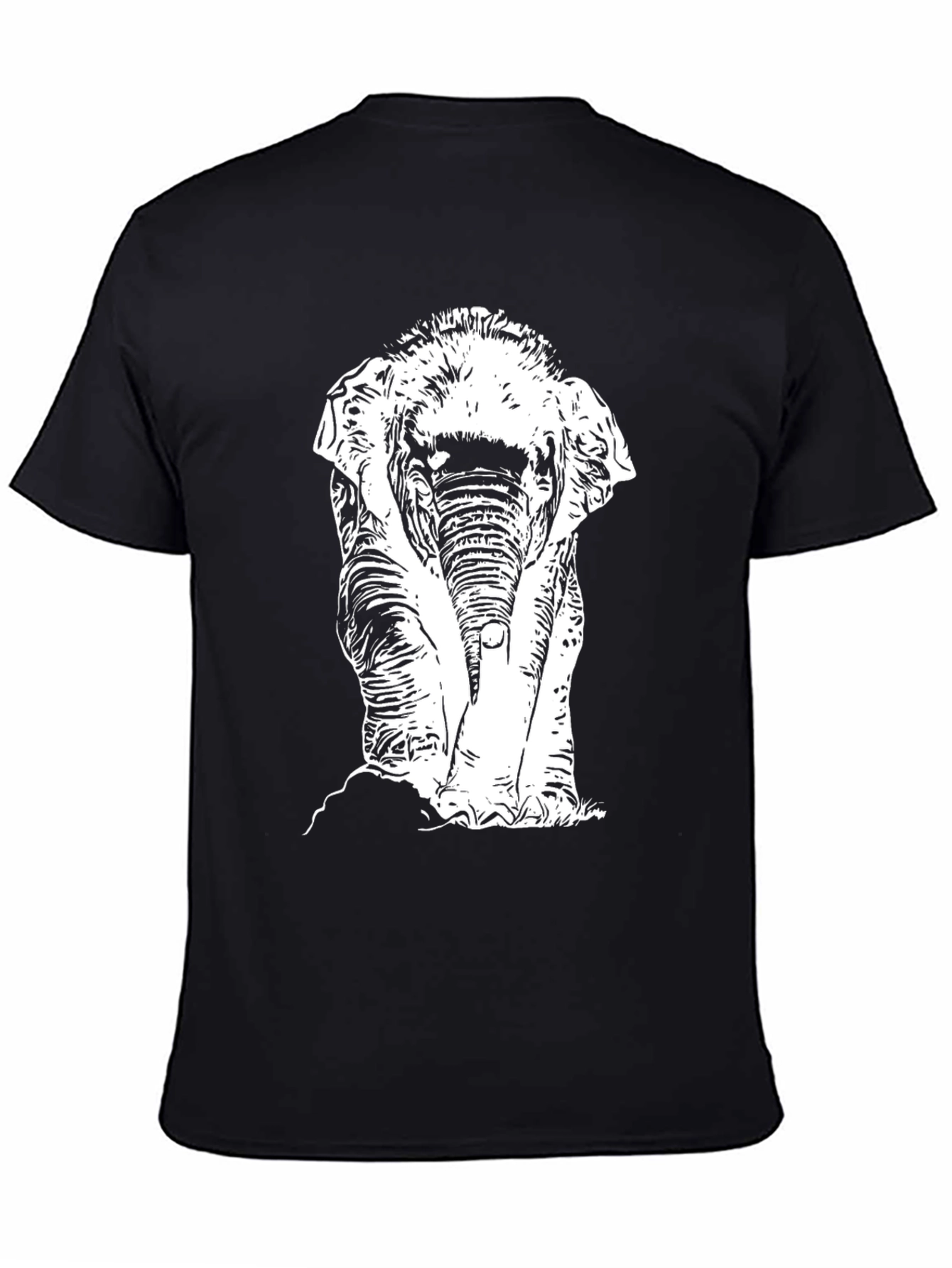 Black T-Shirt with White Elephant Print