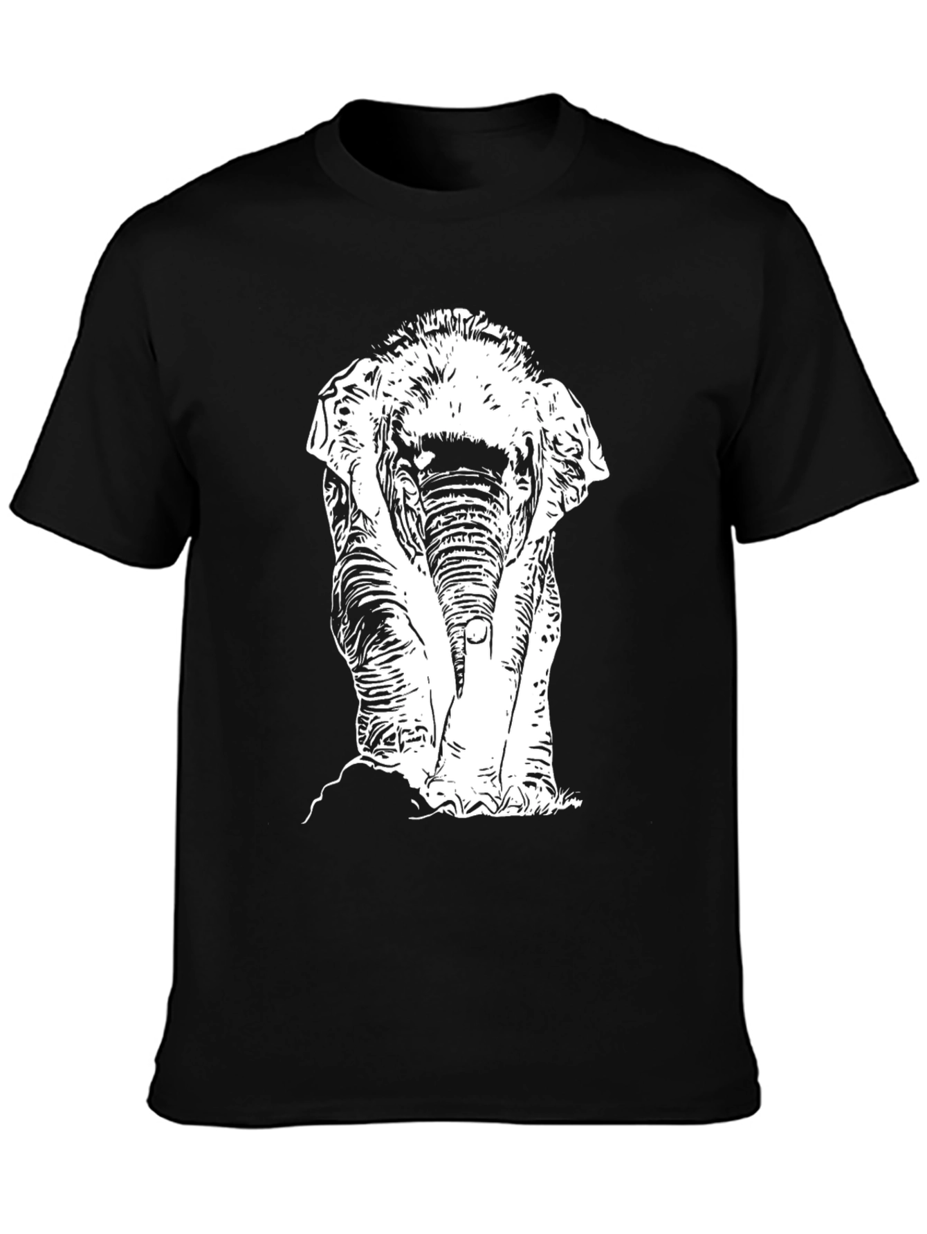 Black T-Shirt with White Elephant Print