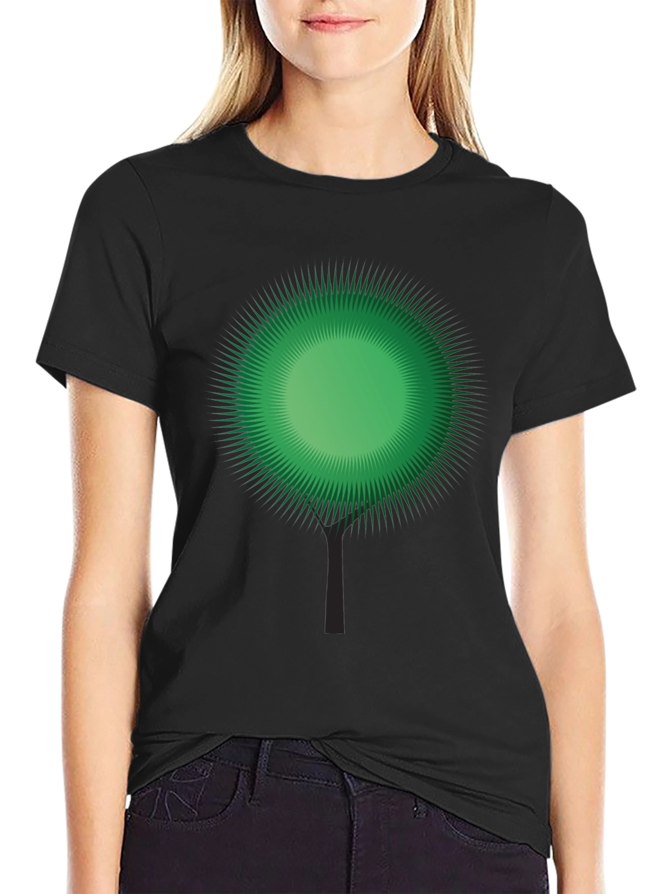 Green Burst Tree Black T-Shirt