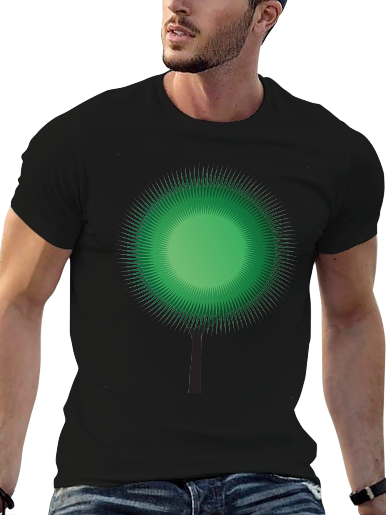Green Burst Tree Black T-Shirt