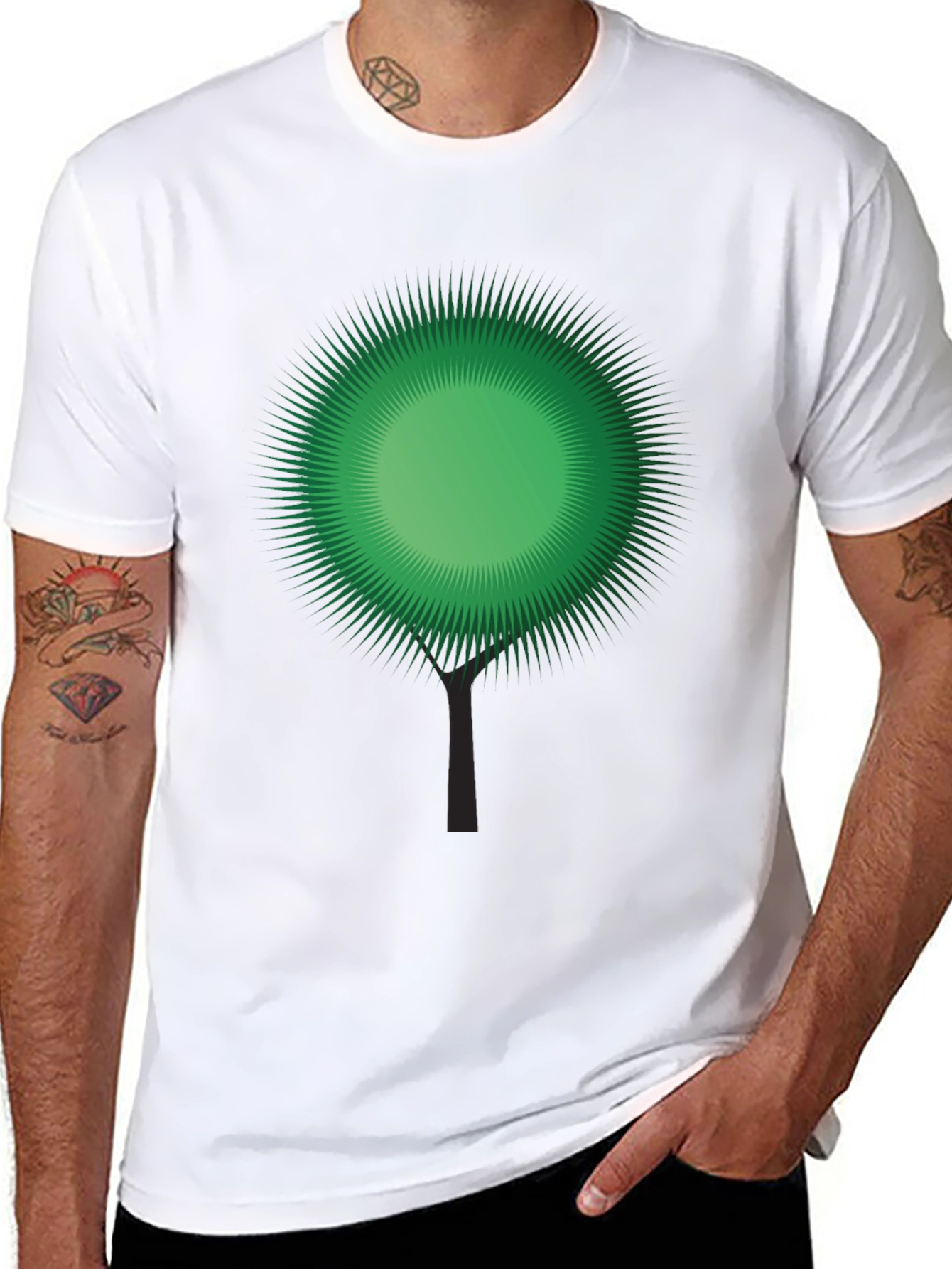 Green Burst Tree Black T-Shirt