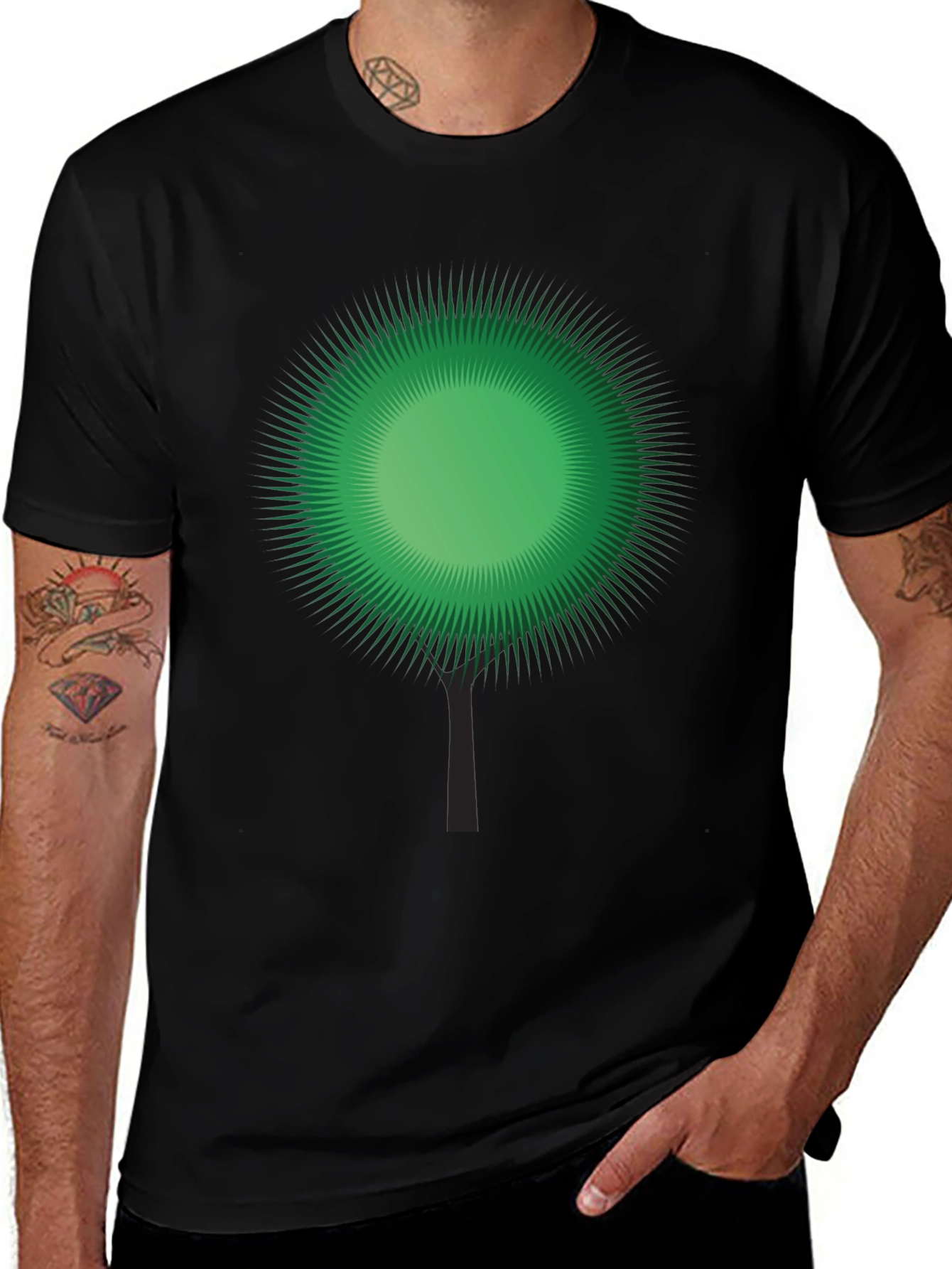 Green Burst Tree Black T-Shirt
