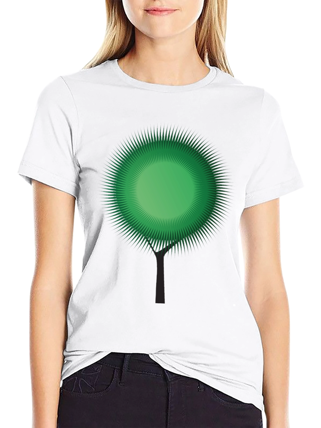 Green Burst Tree Black T-Shirt