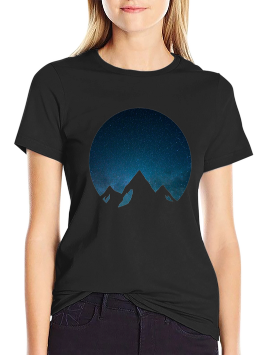 Night Sky Mountain Graphic Tee - Black Cotton Comfort