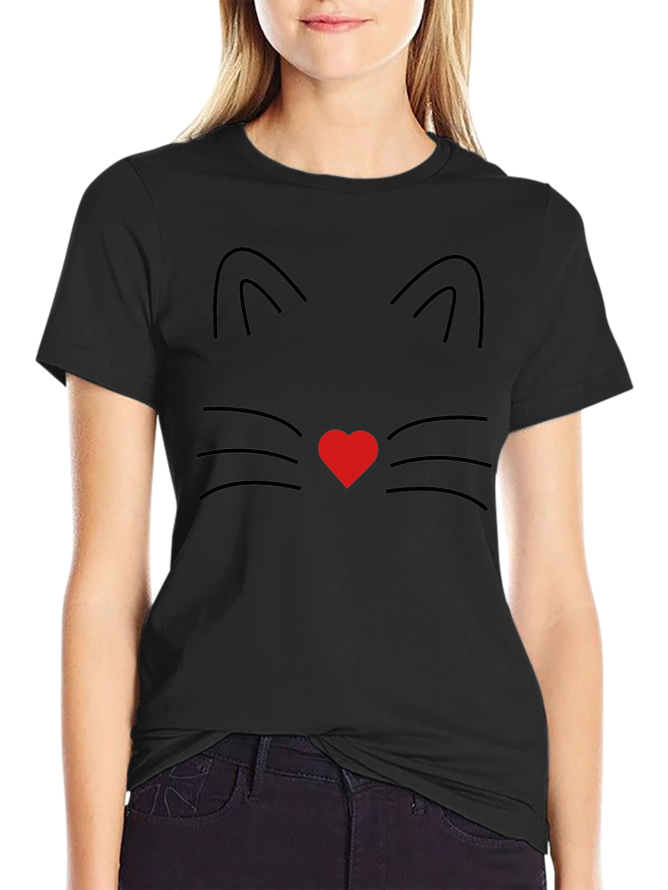 Cute Cat Face Tee - Heart Nose