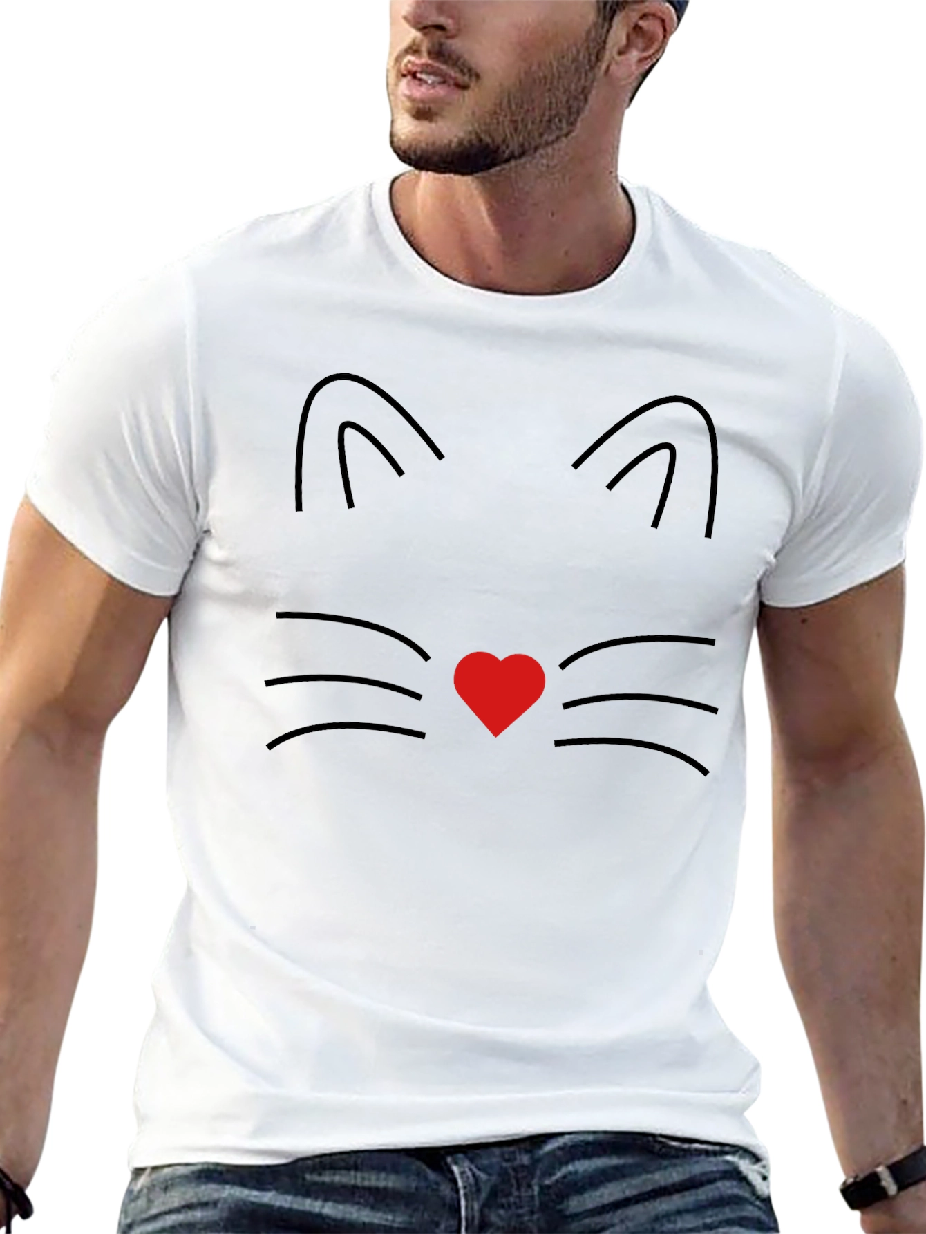 Cute Cat Face Tee - Heart Nose