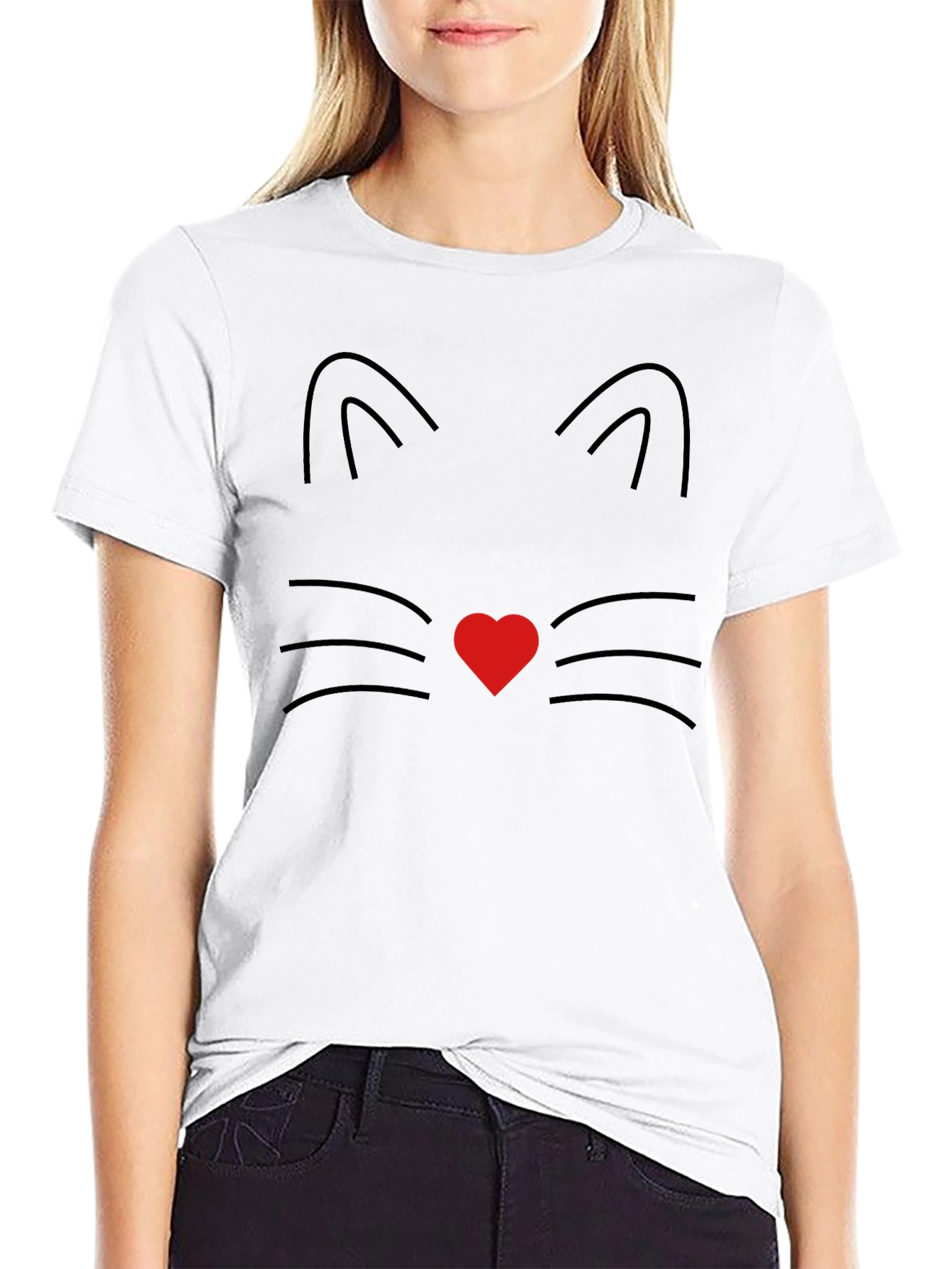 Cute Cat Face Tee - Heart Nose