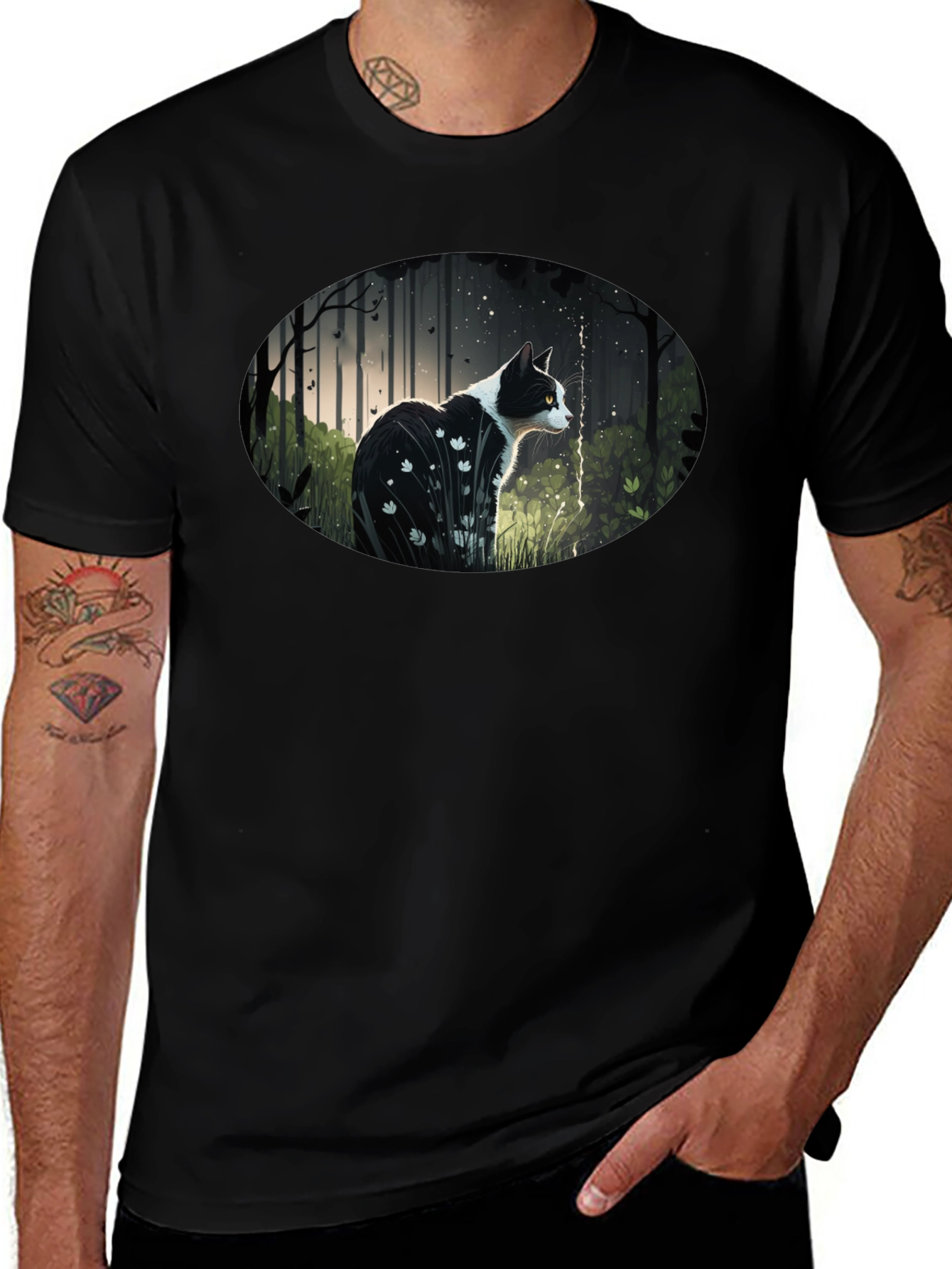 Cat in Forest Graphic T-Shirt