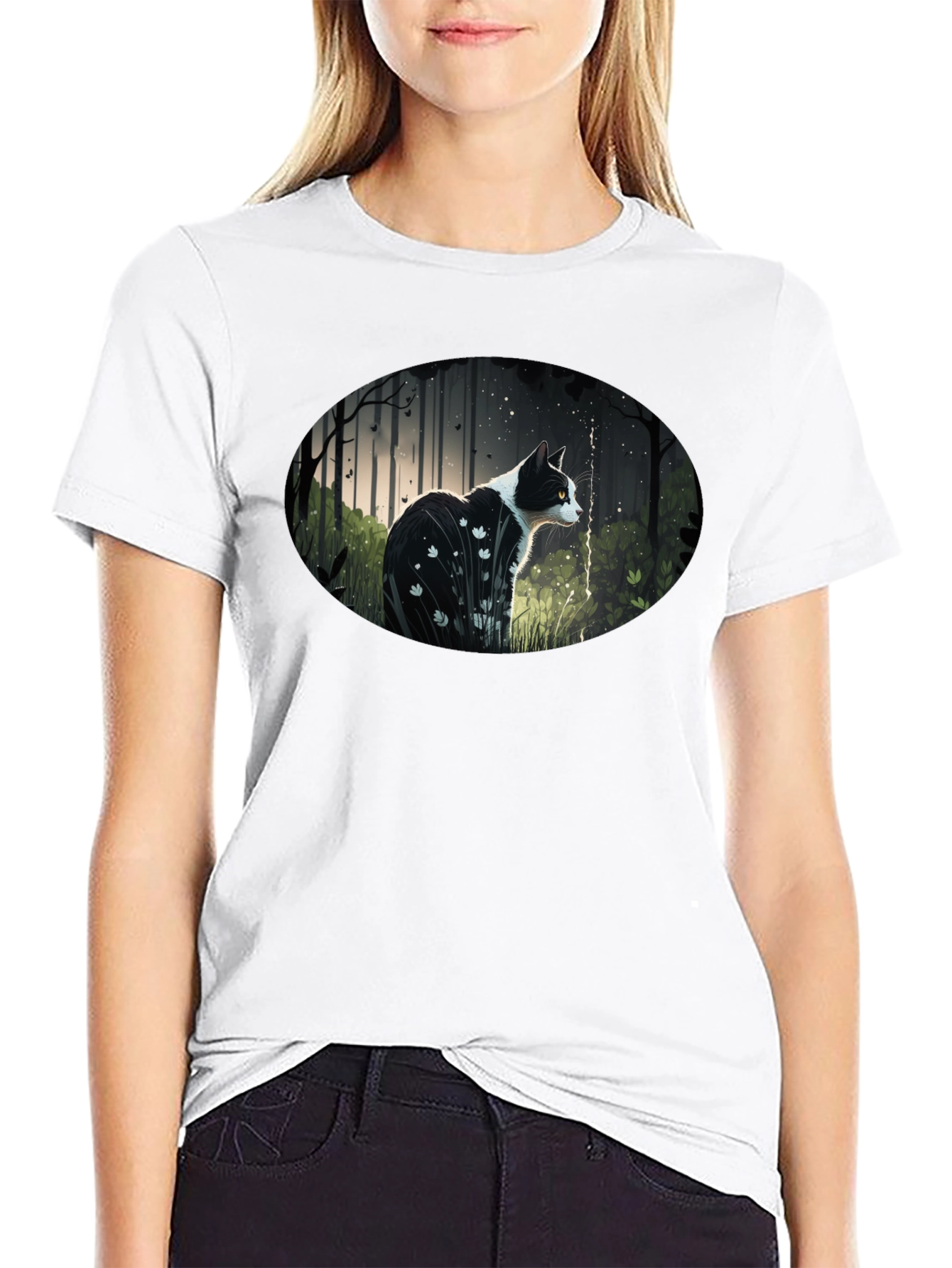 Cat in Forest Graphic T-Shirt