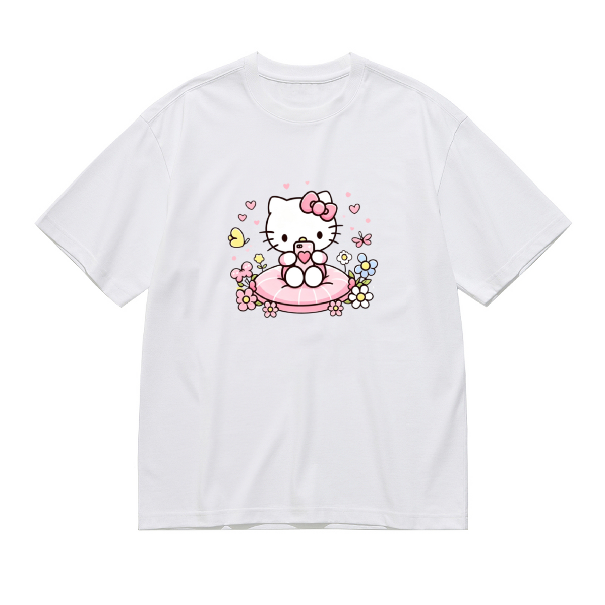 Dreamy Floral Selfie Hello Kitty Art Plus?Size Women White T?shirt