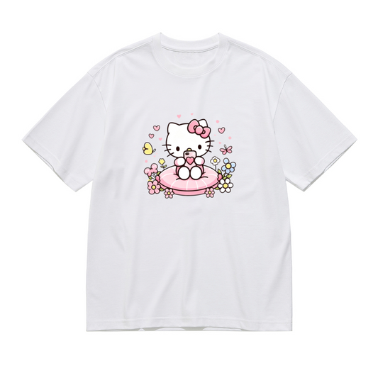 Dreamy Floral Selfie Hello Kitty Art Plus?Size Women White T?shirt