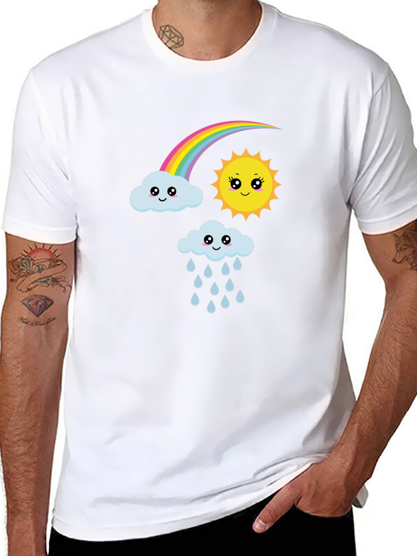 Cute Cartoon Weather Graphic Black T-Shirt