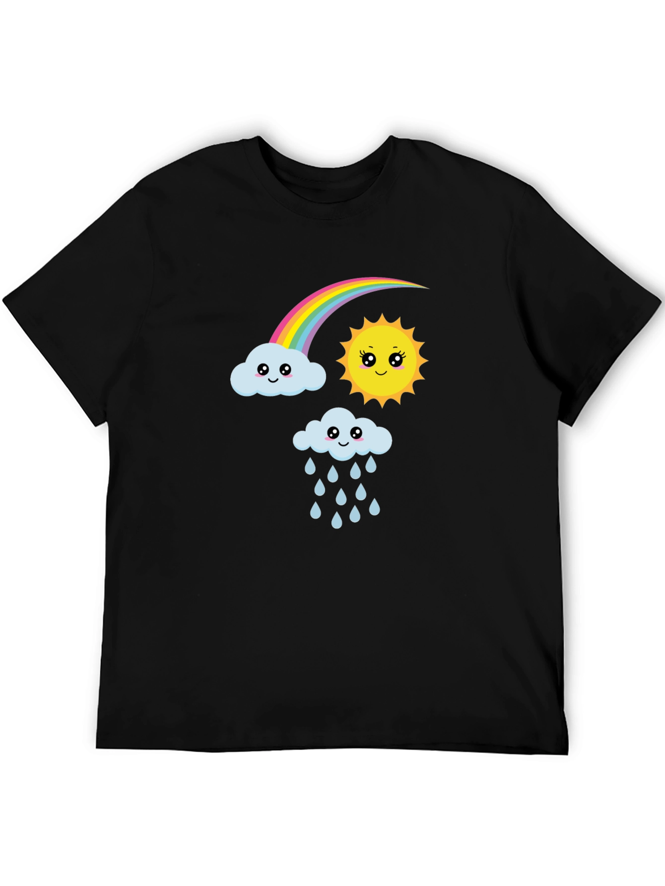 Cute Cartoon Weather Graphic Black T-Shirt