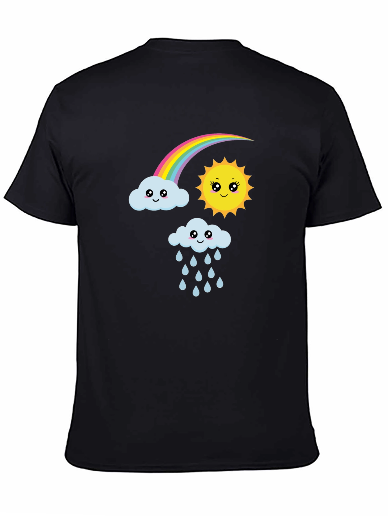 Cute Cartoon Weather Graphic Black T-Shirt