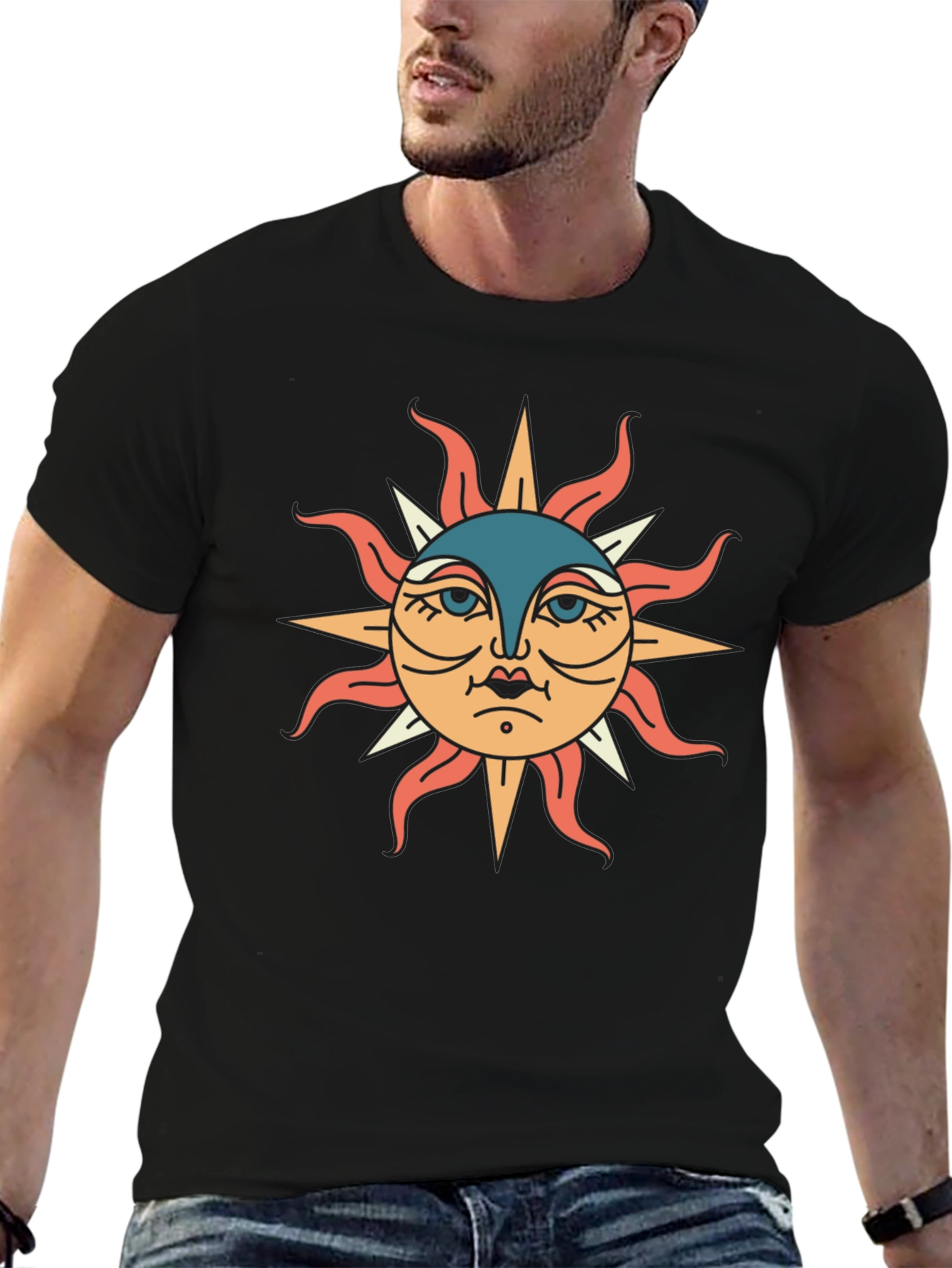 Black T-Shirt with Sun Graphic