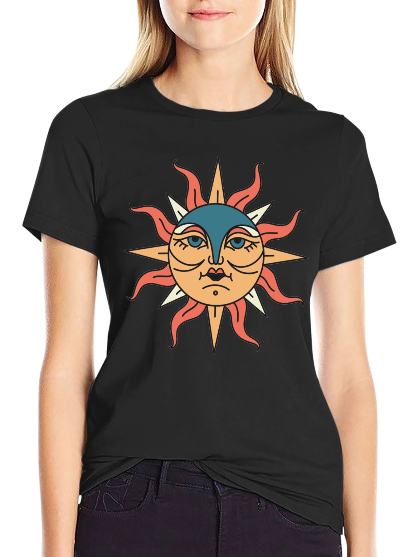 Black T-Shirt with Sun Graphic