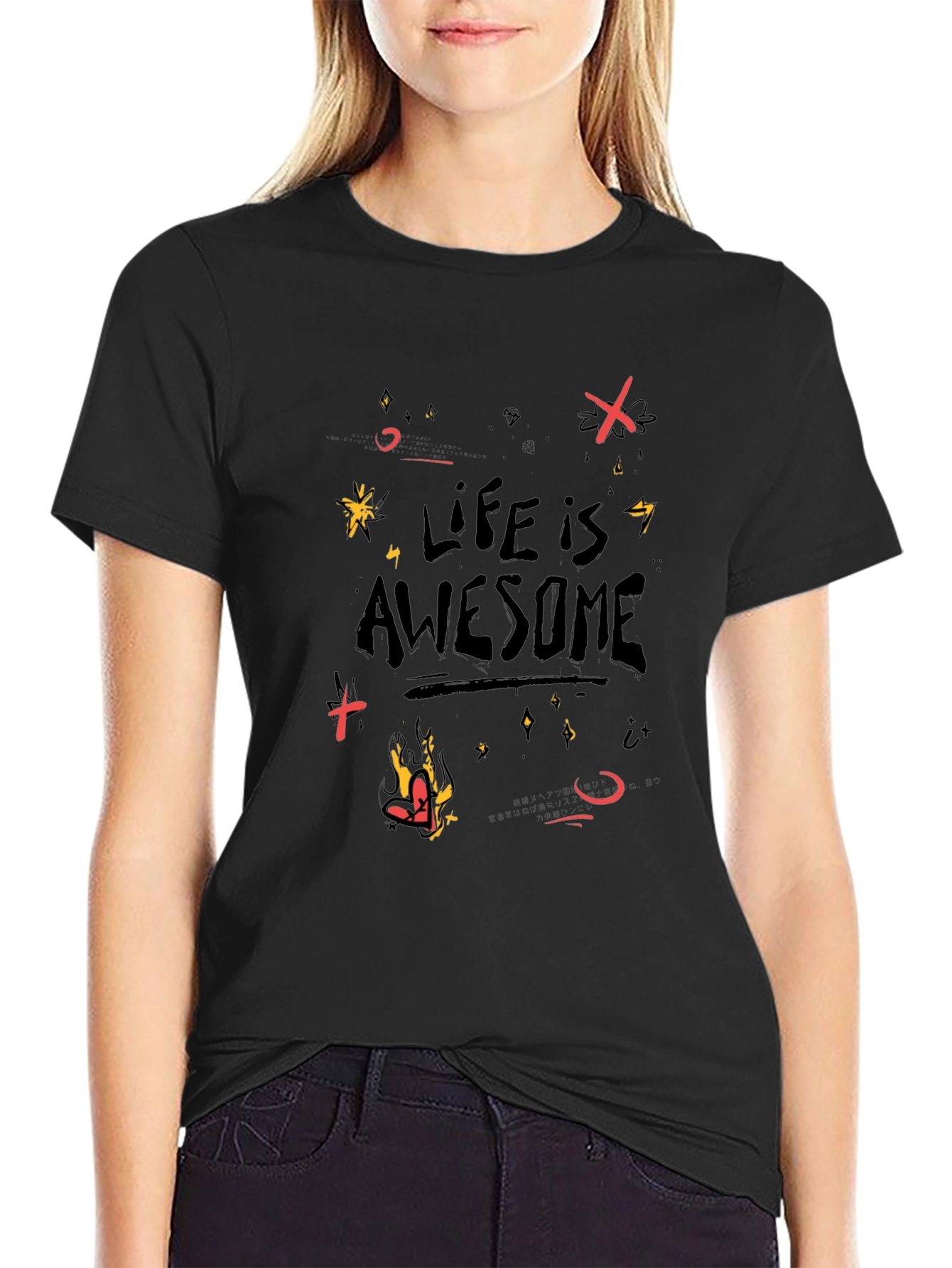 Life is Awesome Graphic Black T-Shirt