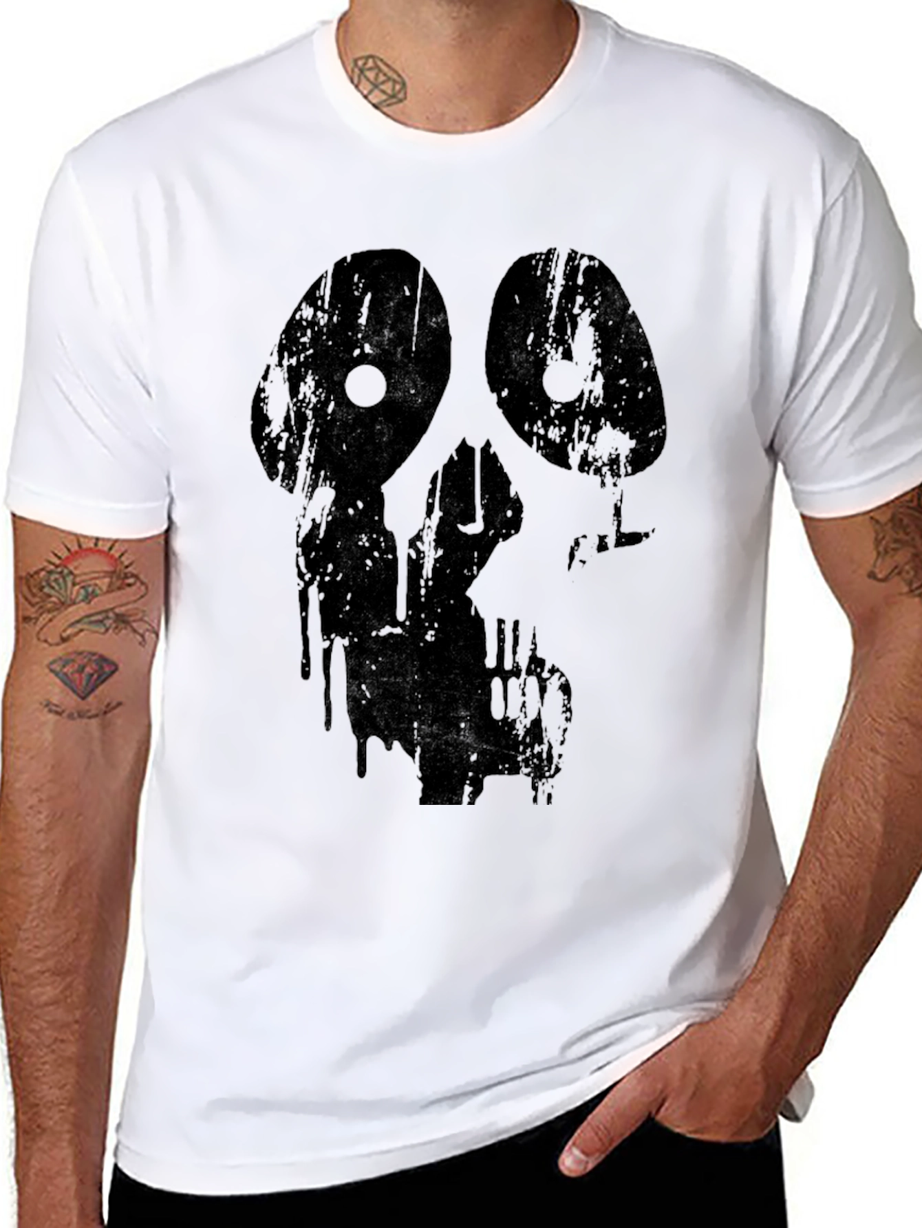 Grim Grunge Skull Graphic Black T-Shirt
