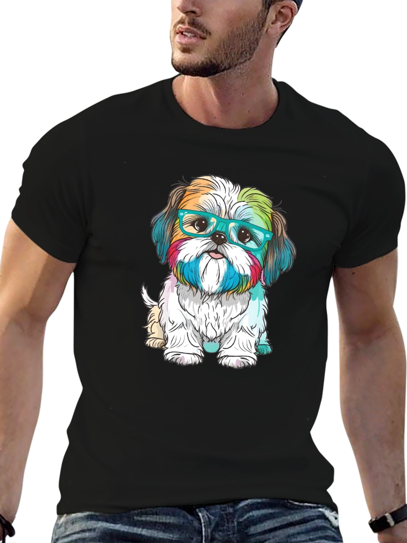 Dog with Glasses Graphic T-Shirt