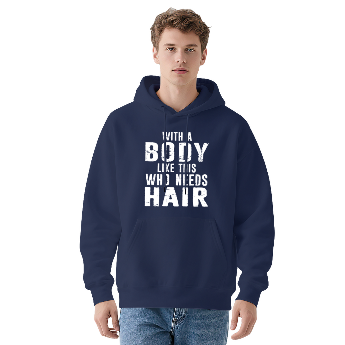Funny Bald Guy Body Quote Red Hoodie, Men Humor Relaxed Warm Sweatshirt