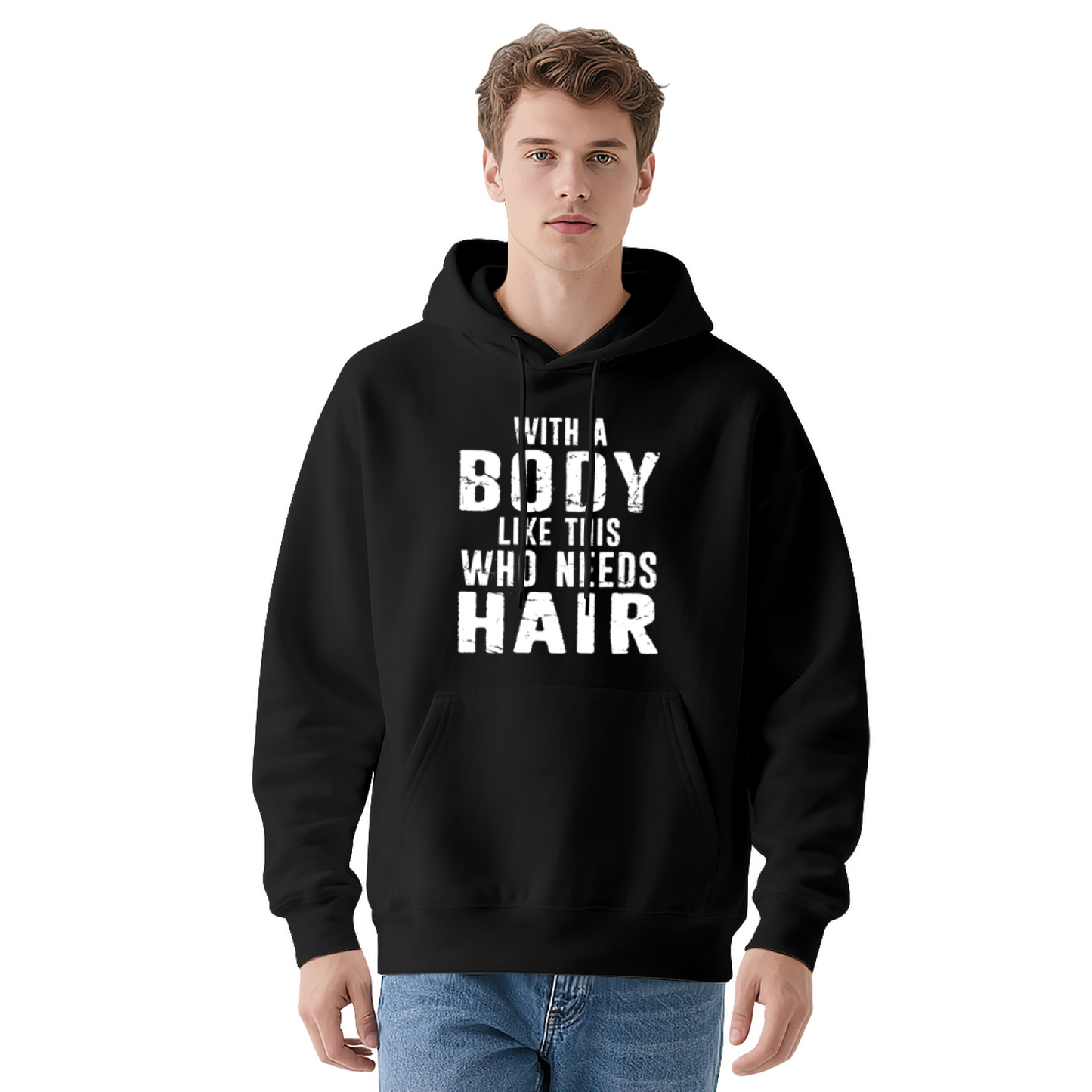 Funny Bald Guy Body Quote Red Hoodie, Men Humor Relaxed Warm Sweatshirt