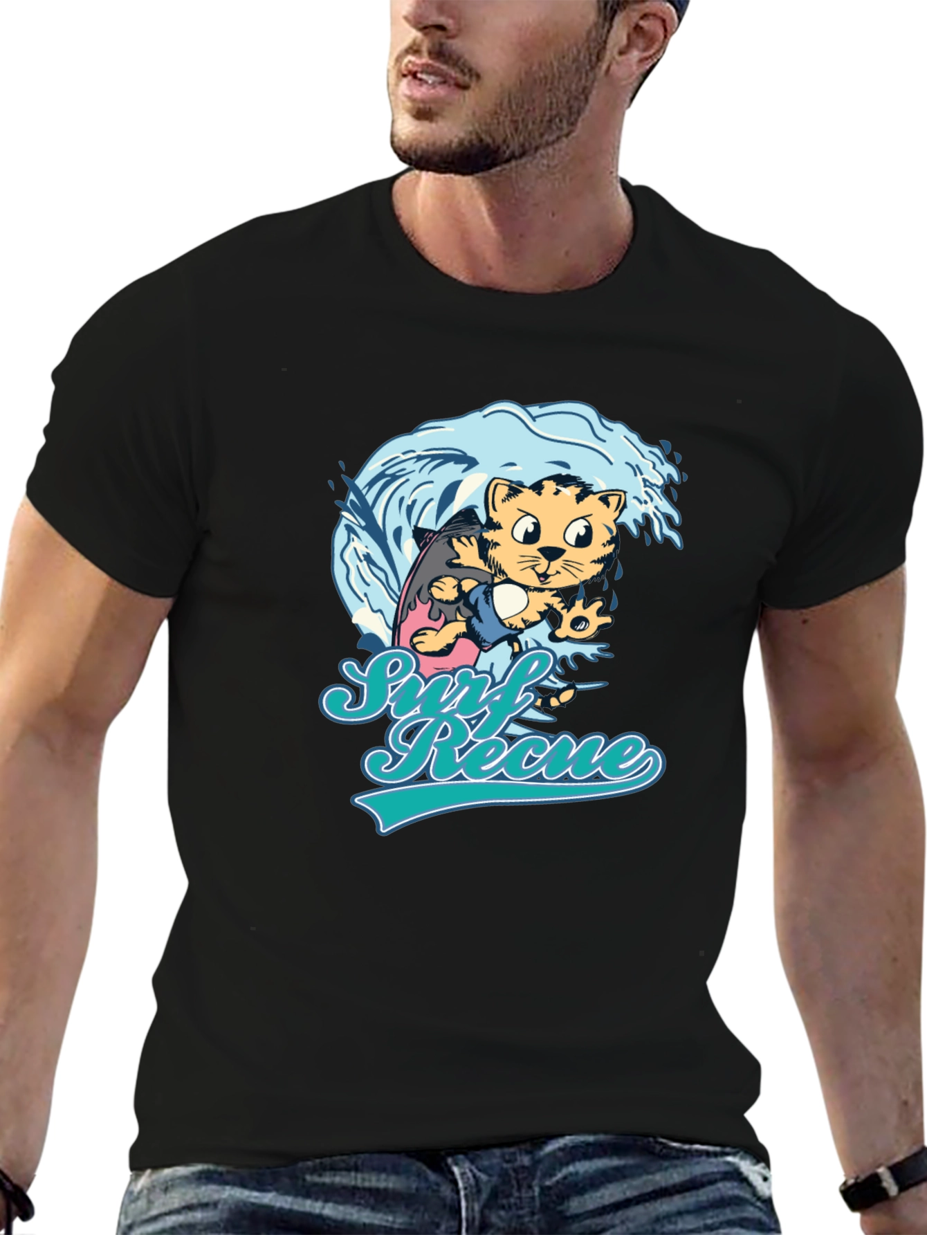 Surf Rescue T-Shirt - Cool Cat Design