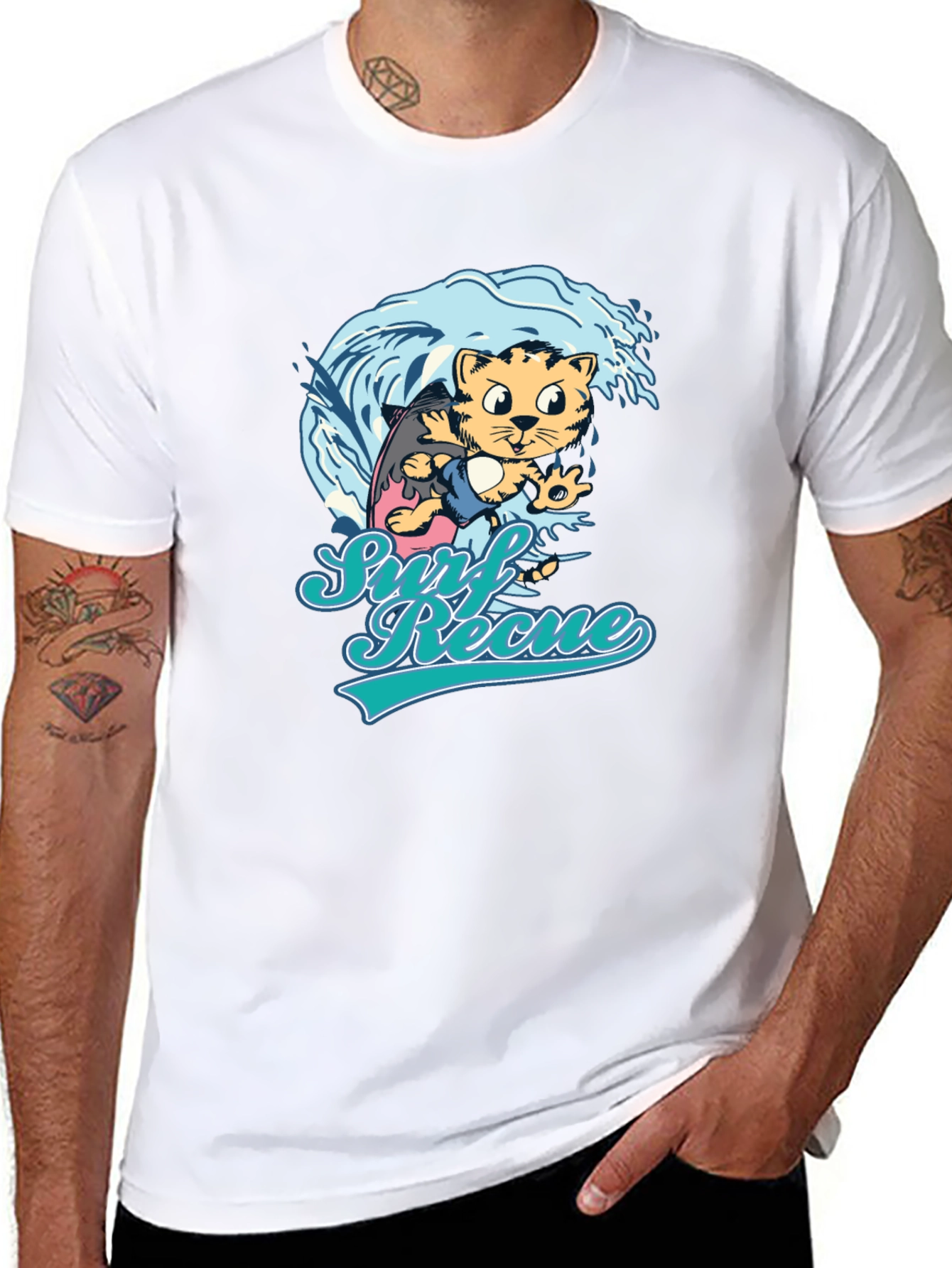 Surf Rescue T-Shirt - Cool Cat Design