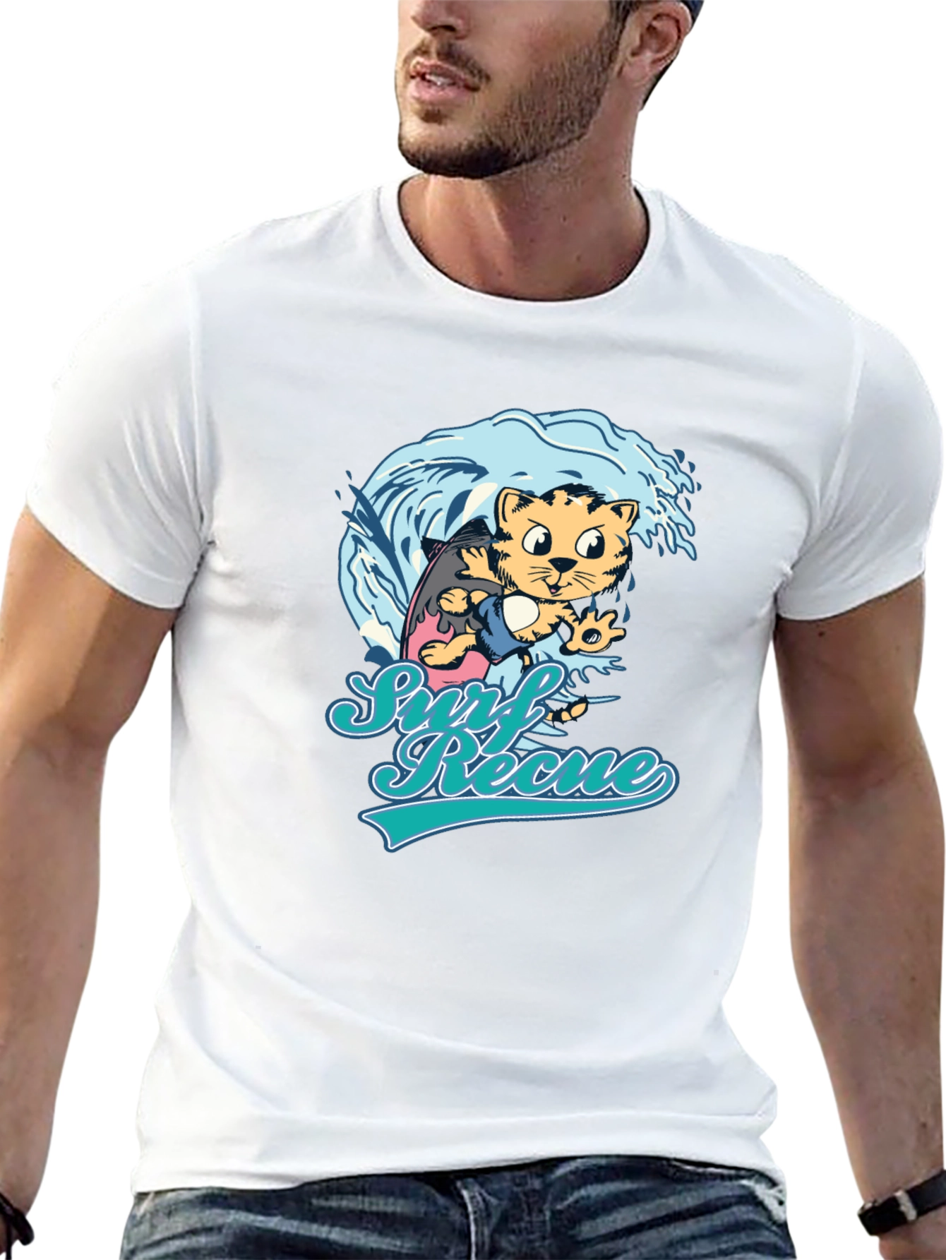 Surf Rescue T-Shirt - Cool Cat Design