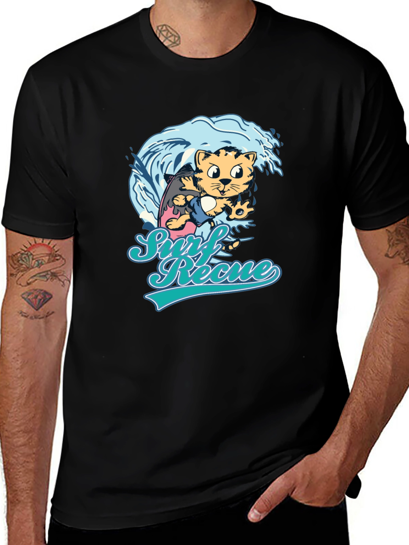 Surf Rescue T-Shirt - Cool Cat Design