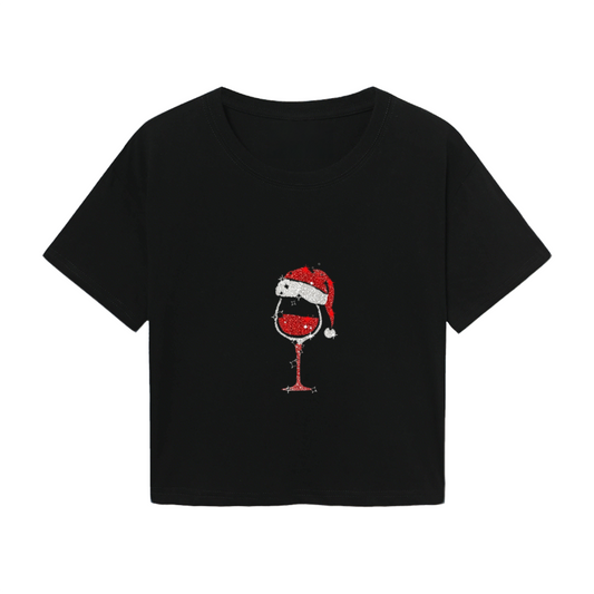 Sparkly Santa Wine Glass Christmas Party Crop Top
