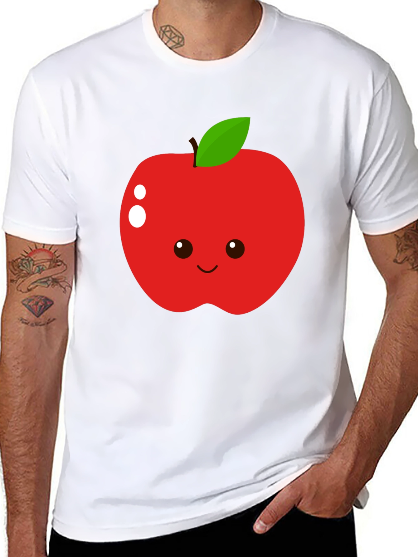 Cute Apple Graphic T-Shirt - Black Cotton Blend Tee