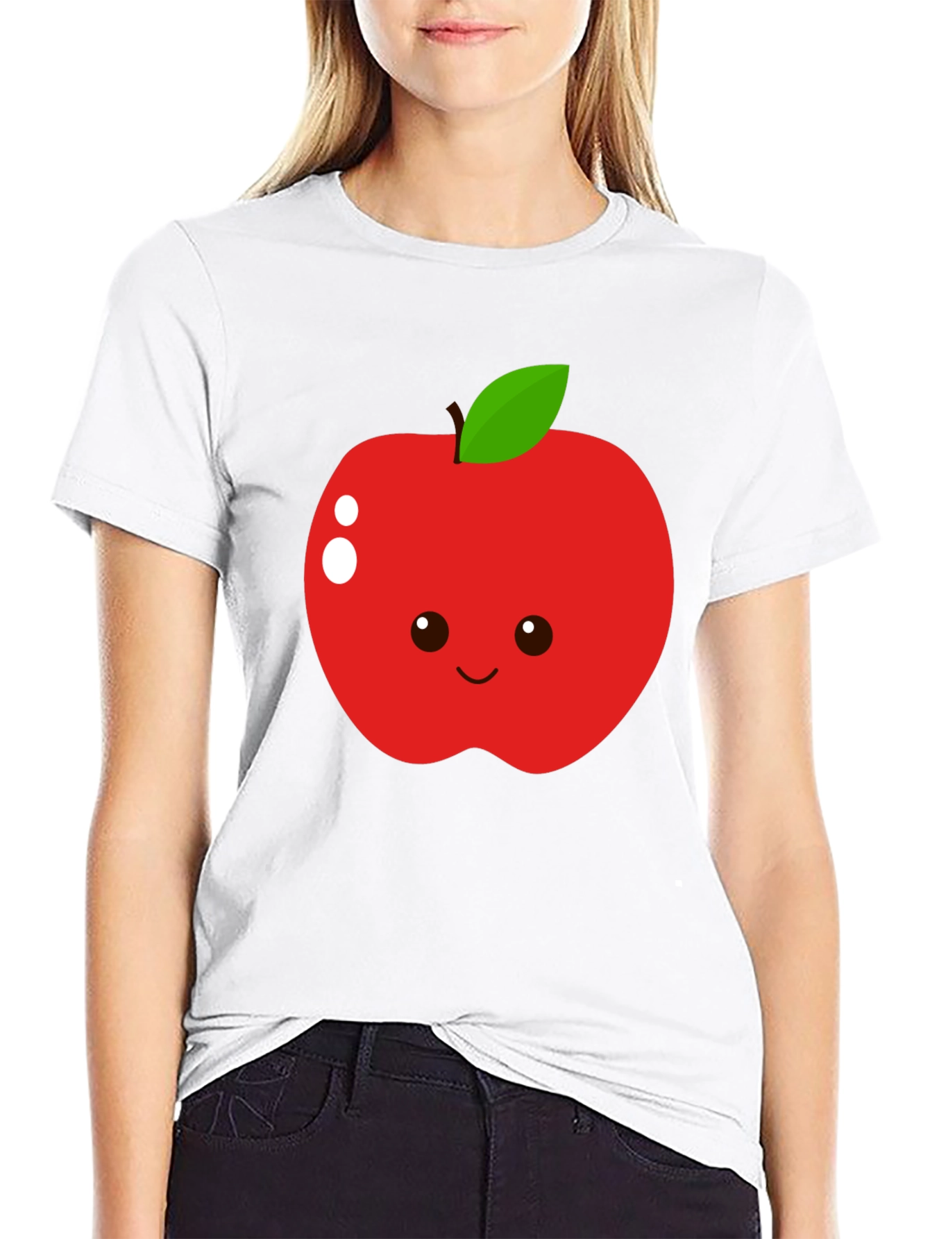 Cute Apple Graphic T-Shirt - Black Cotton Blend Tee