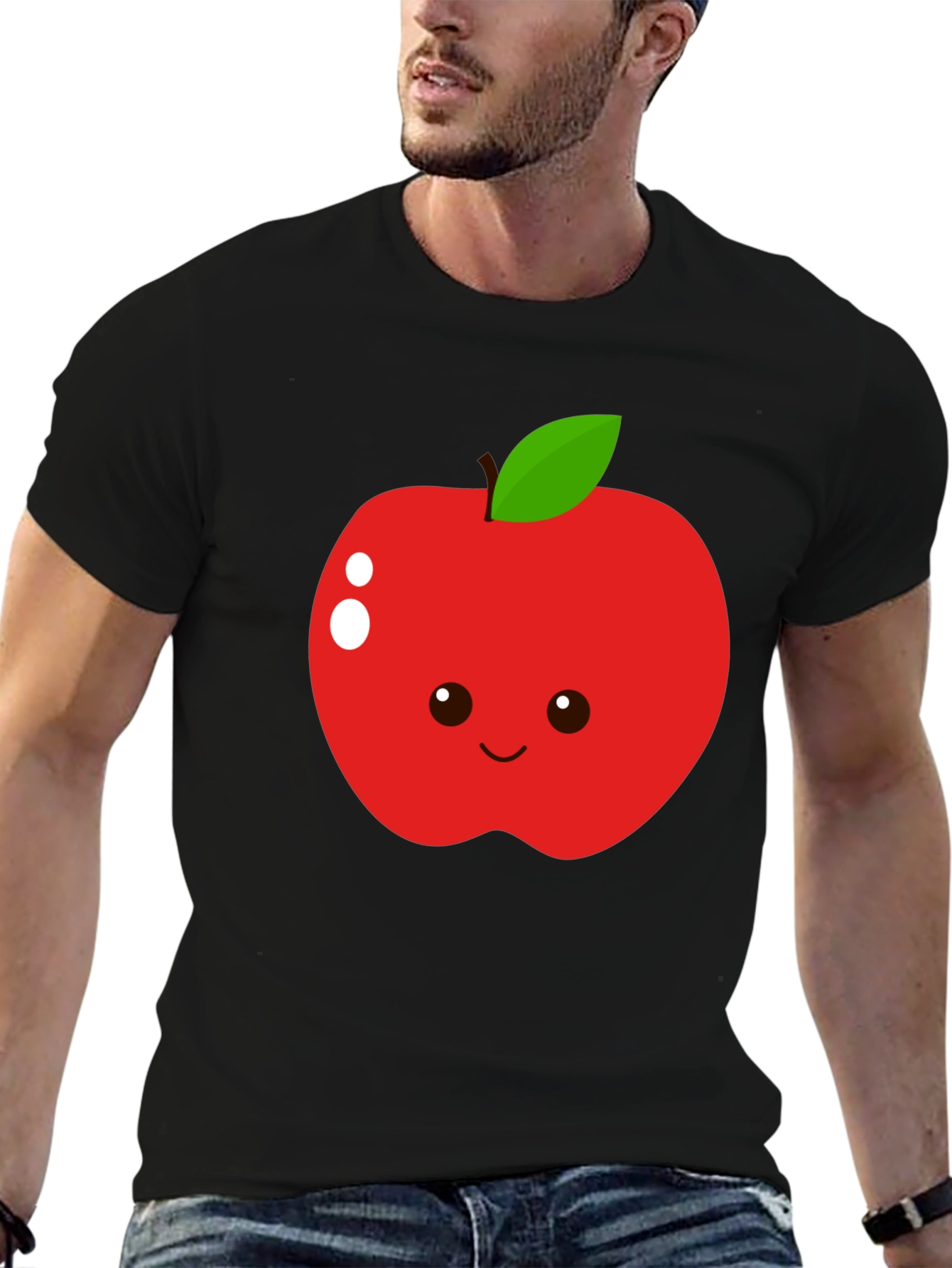 Cute Apple Graphic T-Shirt - Black Cotton Blend Tee