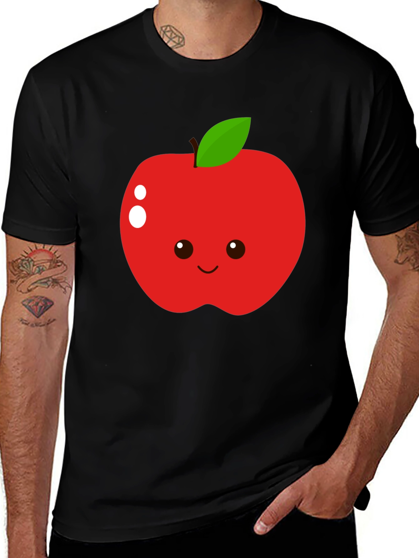 Cute Apple Graphic T-Shirt - Black Cotton Blend Tee