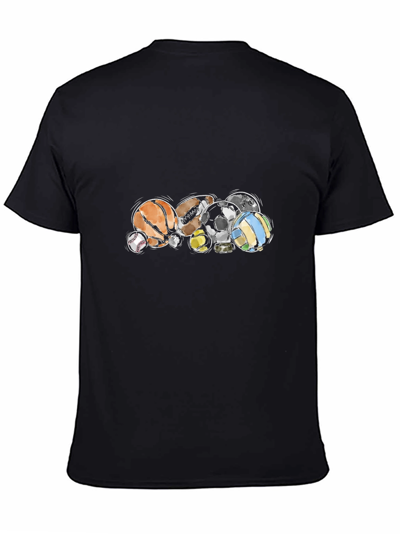 Sports Balls Graphic Black T-Shirt