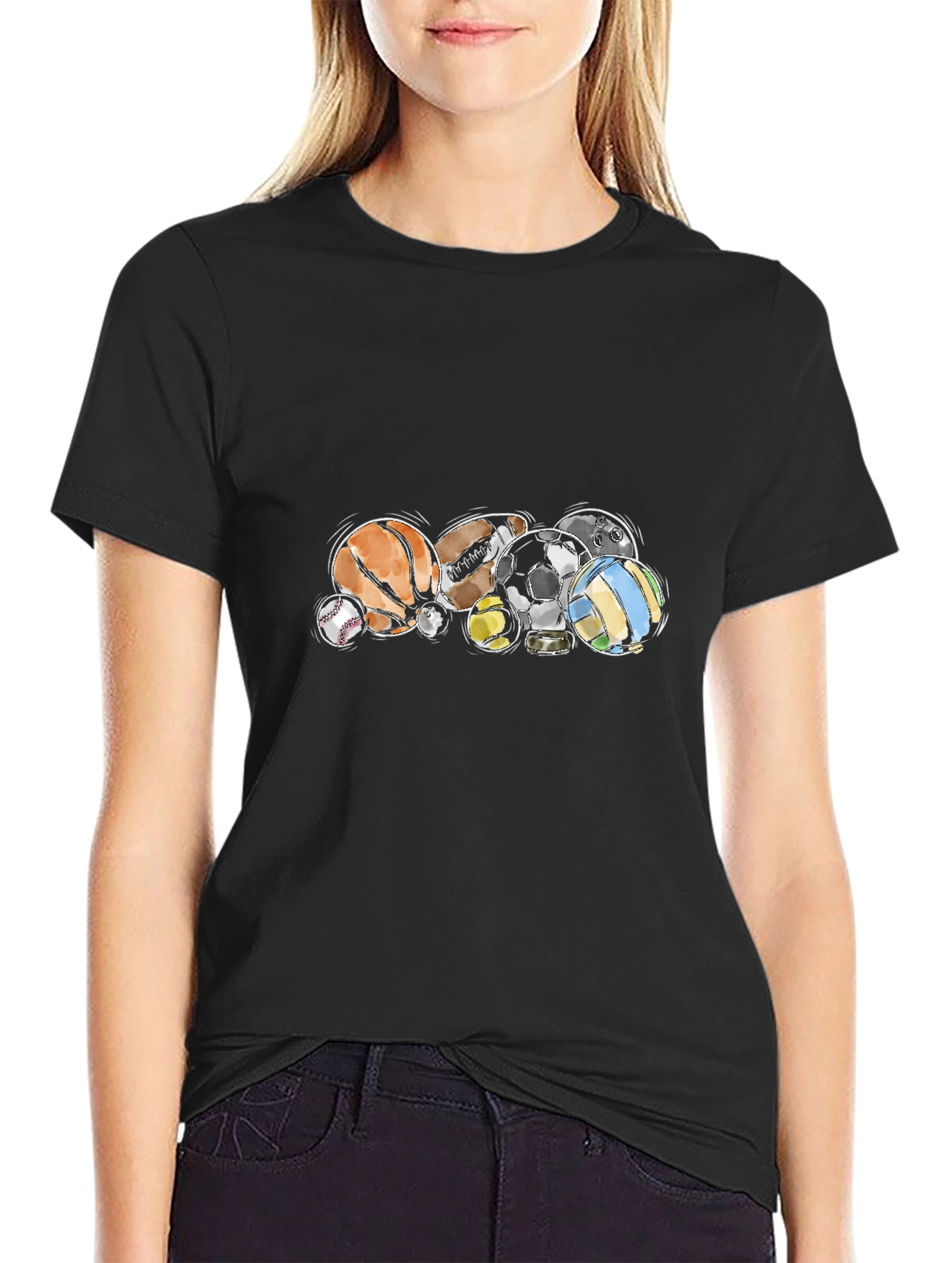 Sports Balls Graphic Black T-Shirt